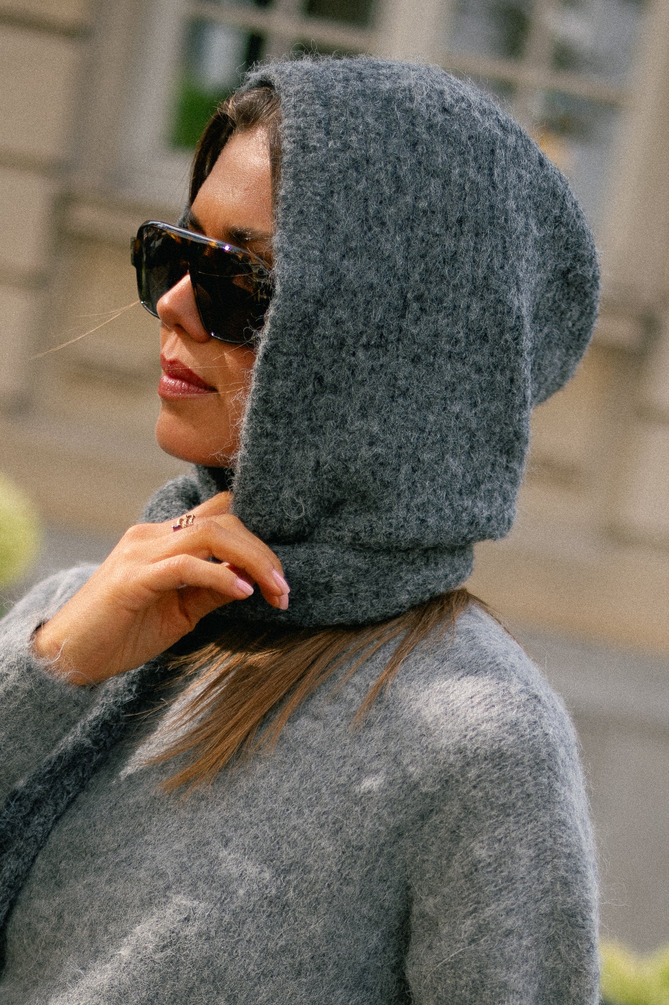 OBJMilu scarf knit balaclava medium grey melange