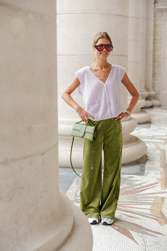 Les Jumelles Pantalon Renée velours vert