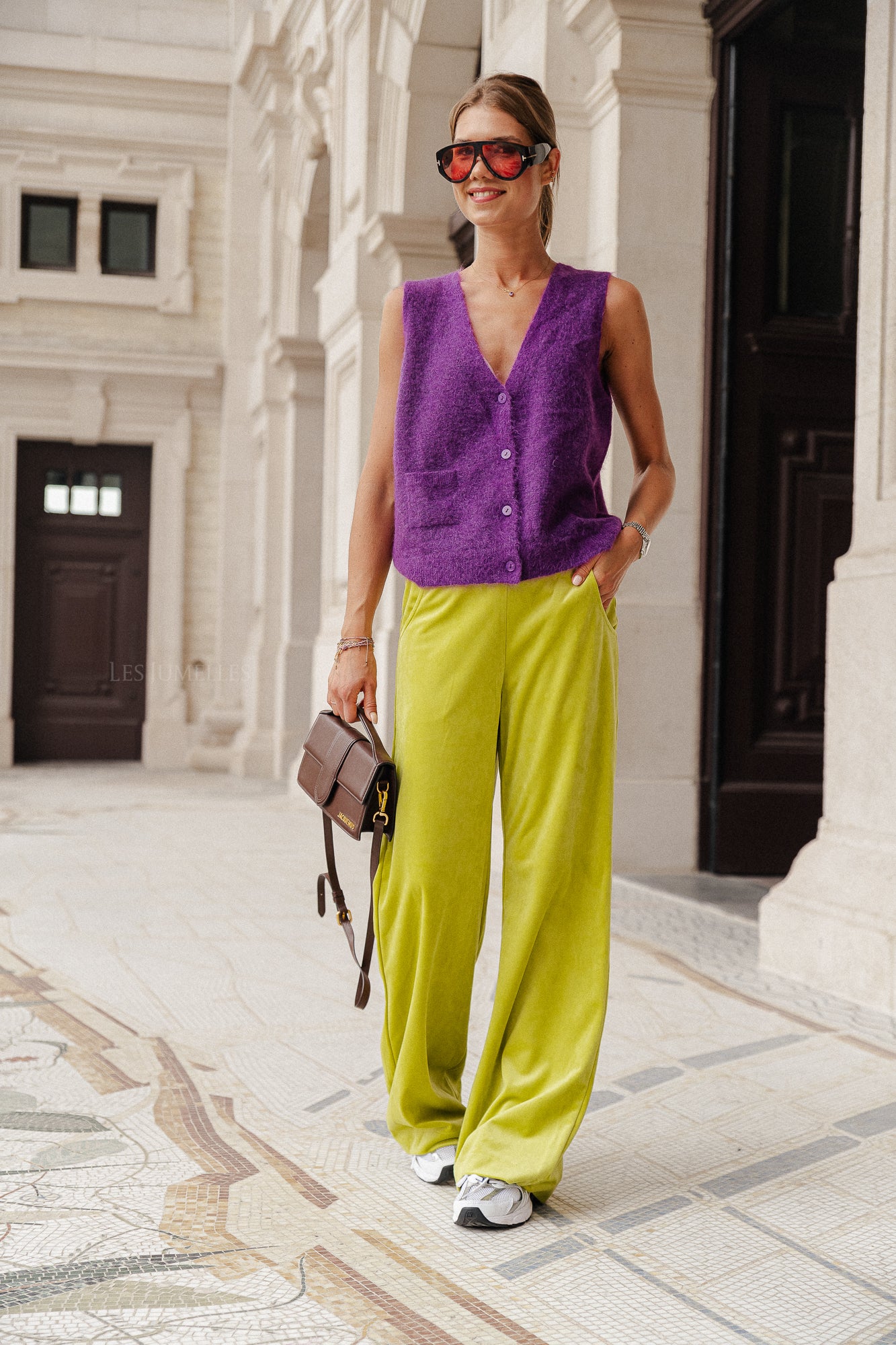 Pantalon en velours Renée citron vert