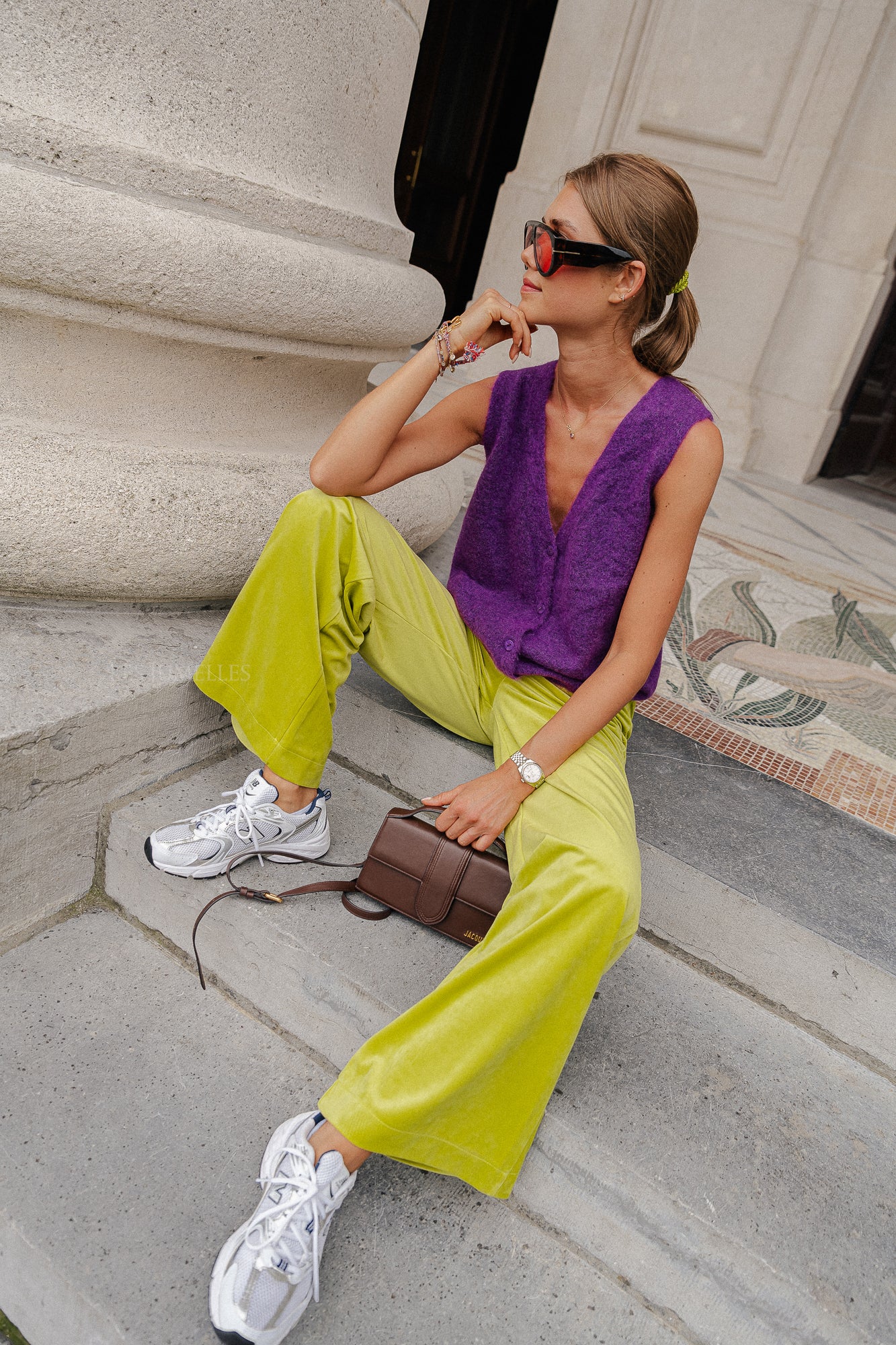 Pantalon en velours Renée citron vert