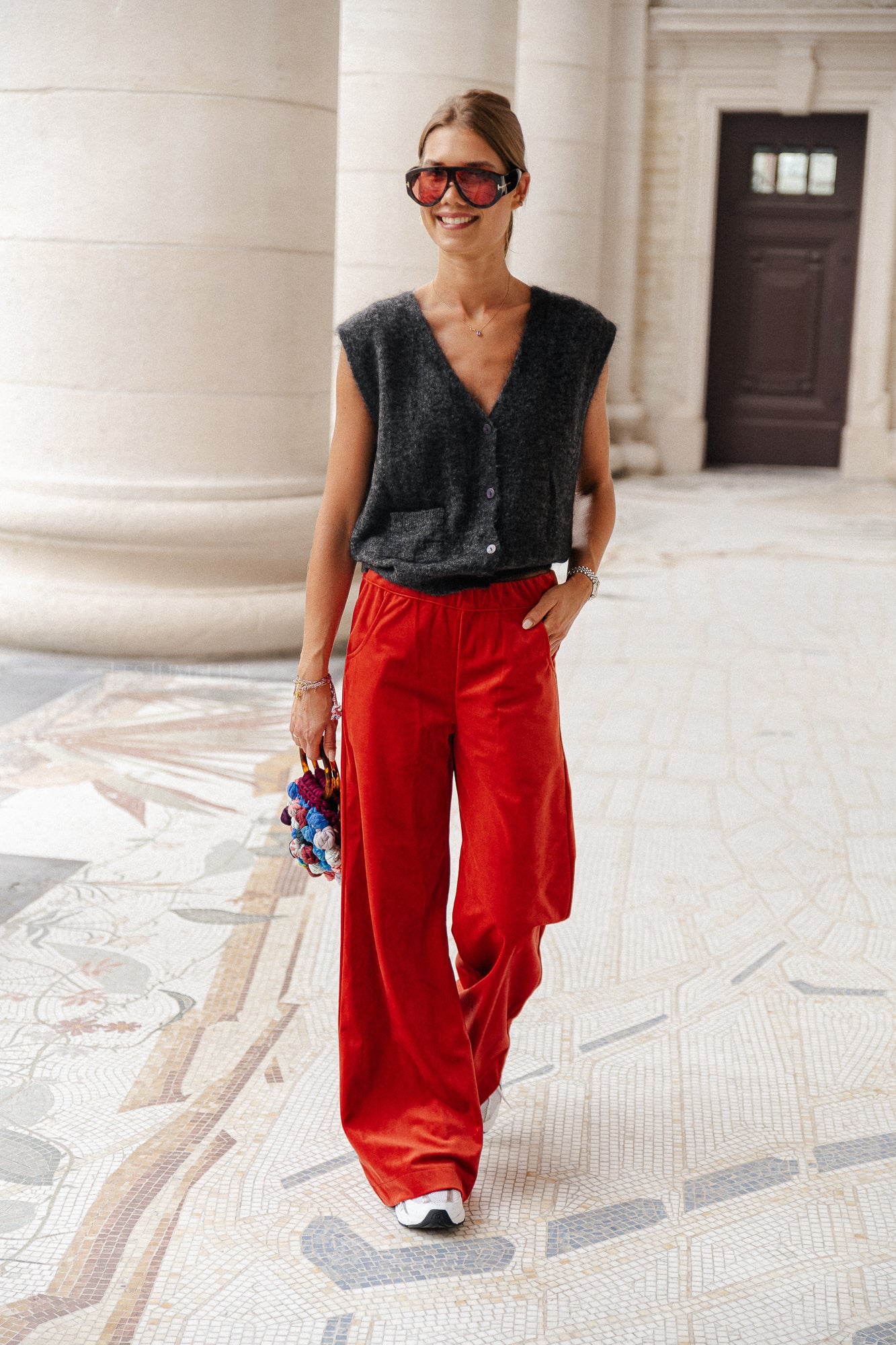 Pantalon en velours Renée rouge feu