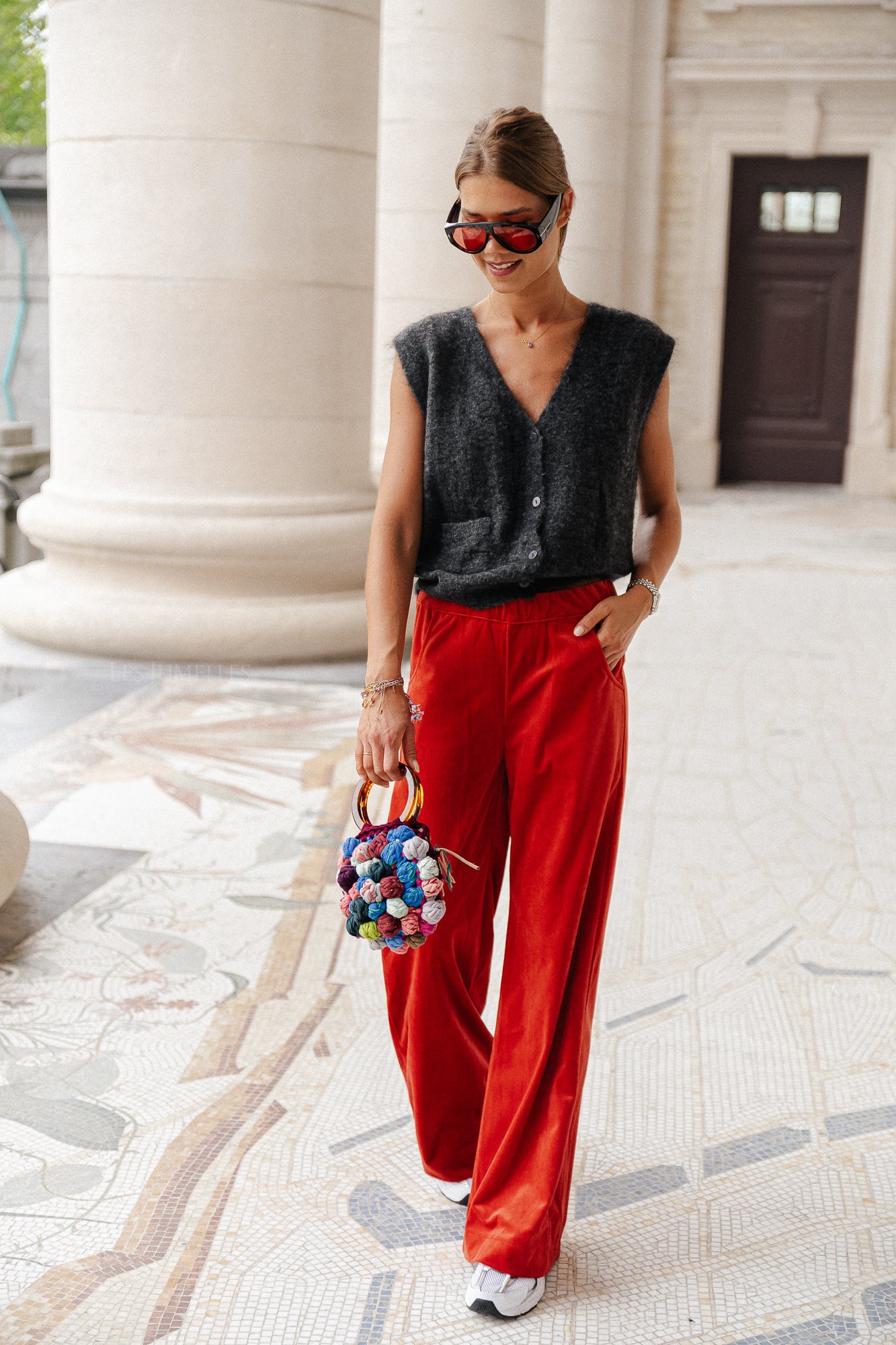 Pantalon en velours Renée rouge feu