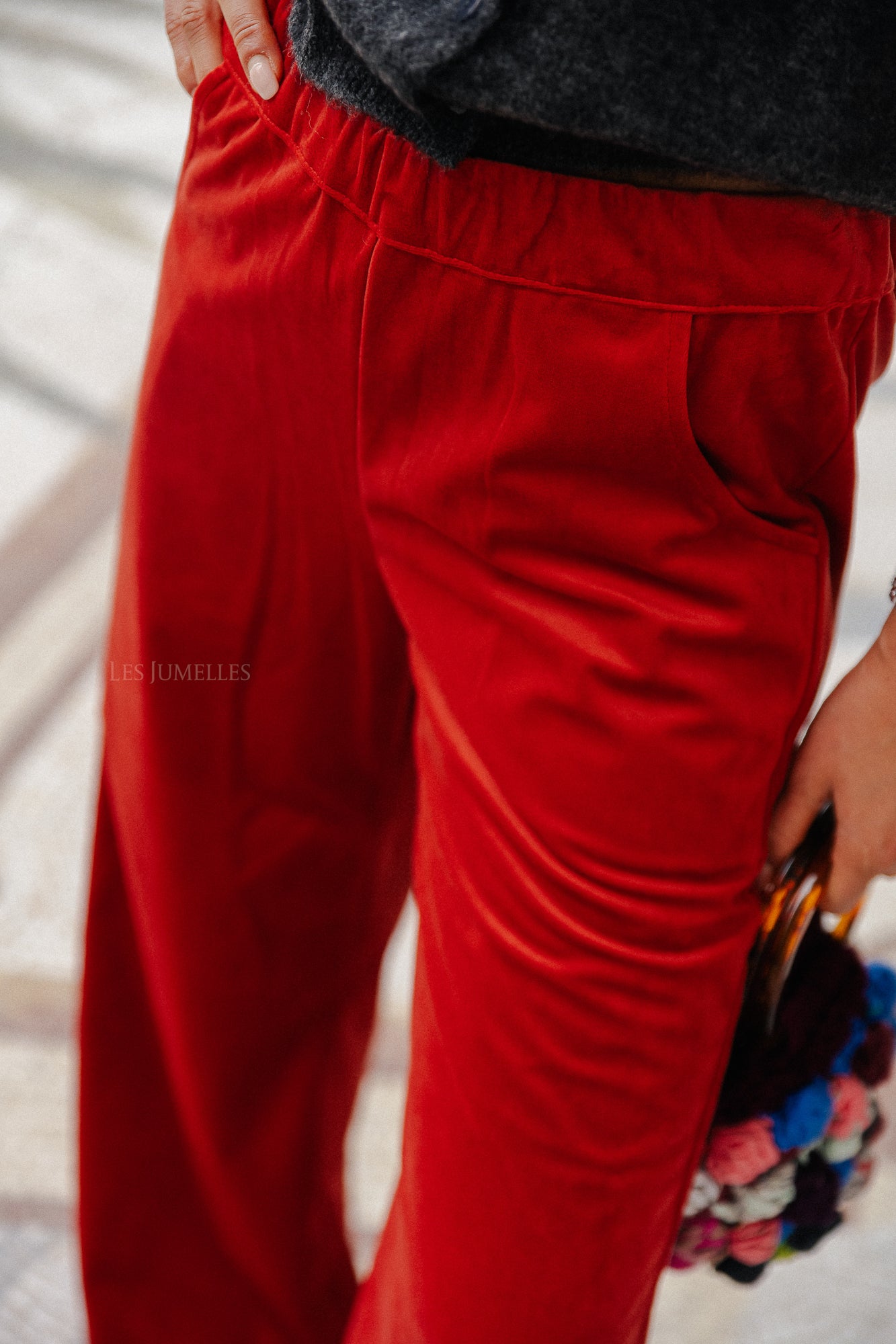 Pantalon en velours Renée rouge feu