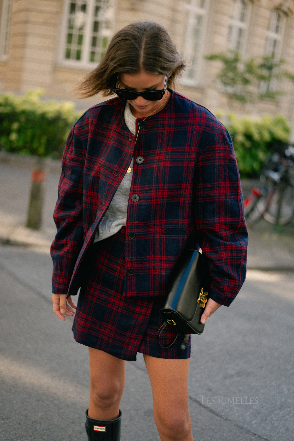 Simay wool skirt blue and red check