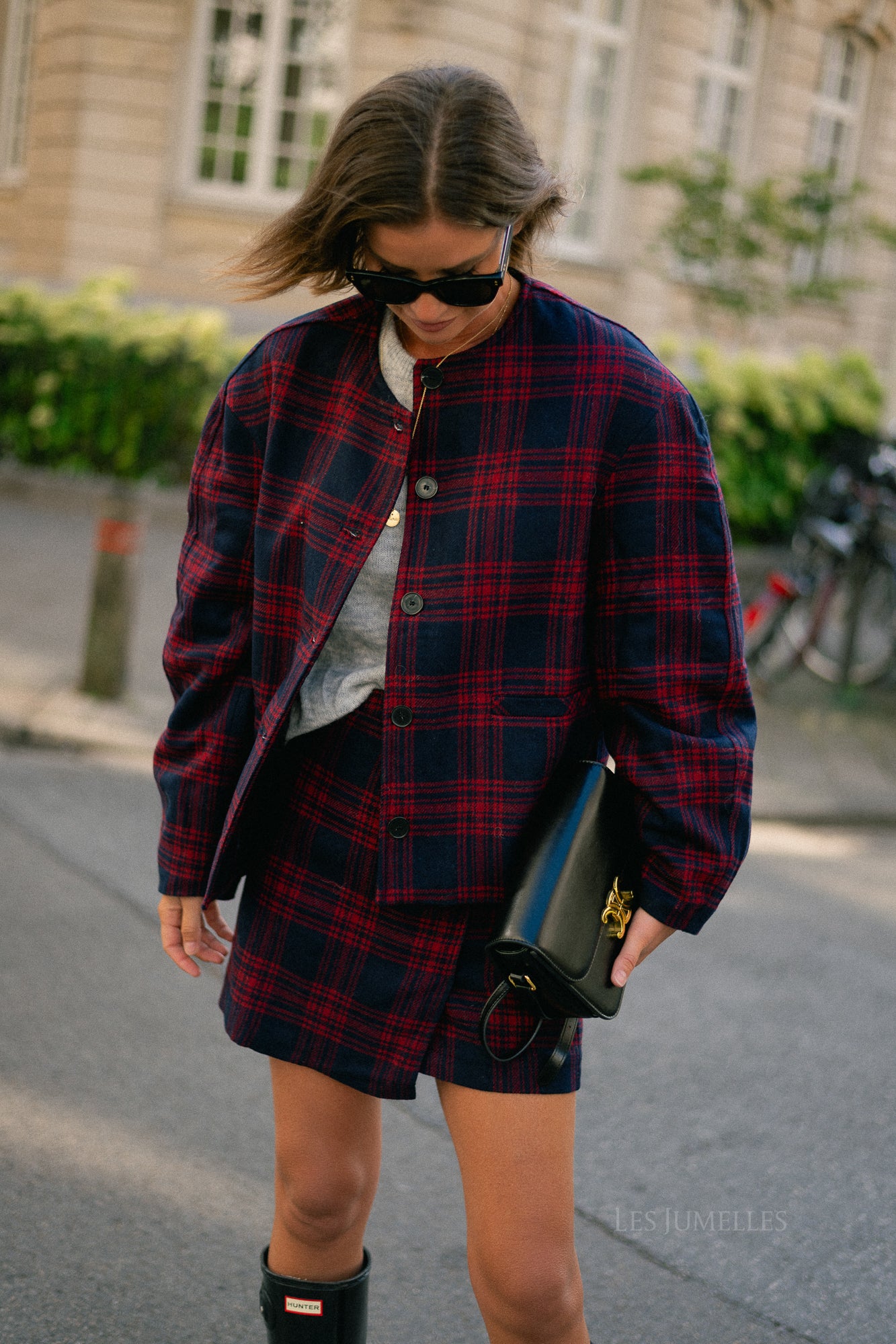 Simay wool skirt blue and red check