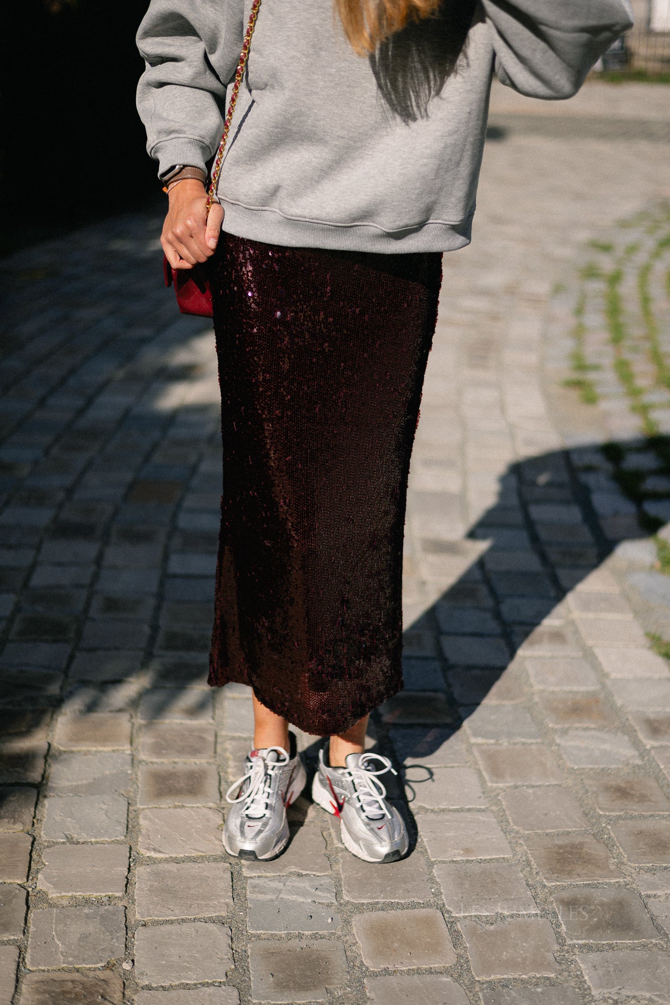 YASRoyalina HMW sequin ankle skirt port royale