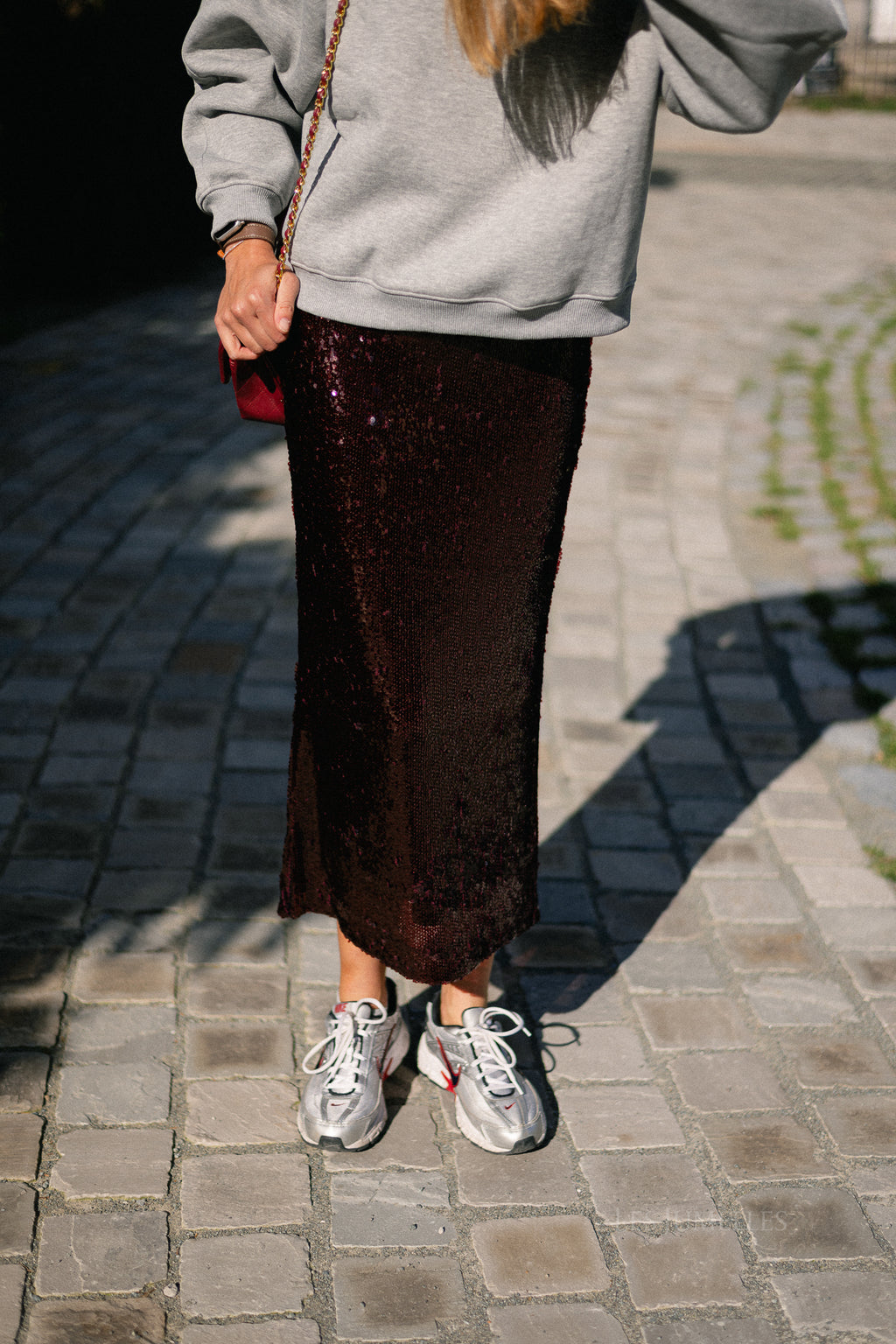 YASRoyalina HMW sequin ankle skirt port royale