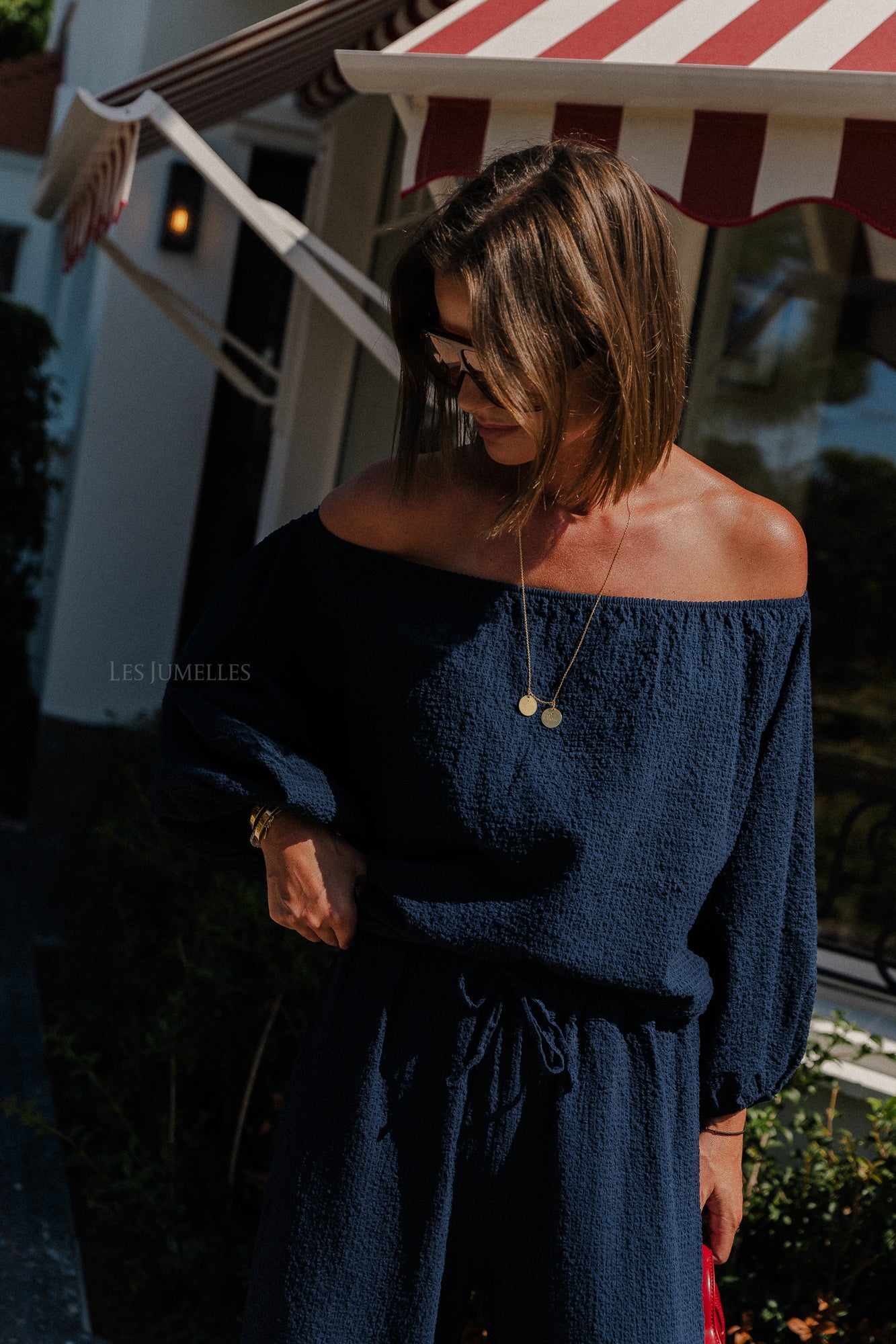 Mabel off shoulder blouse marineblauw