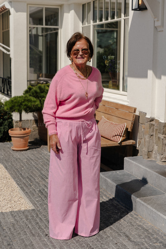 Les Jumelles Pantalon rayé Sienna fuchsia