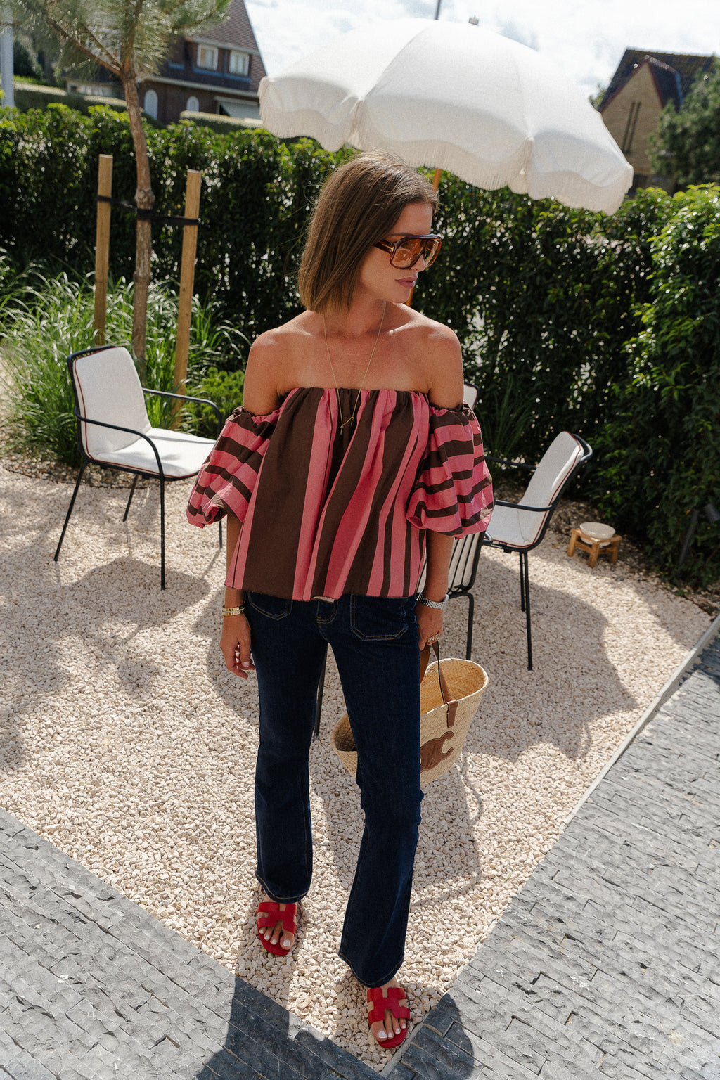 Juhla gestreepte blouse bruin/roze
