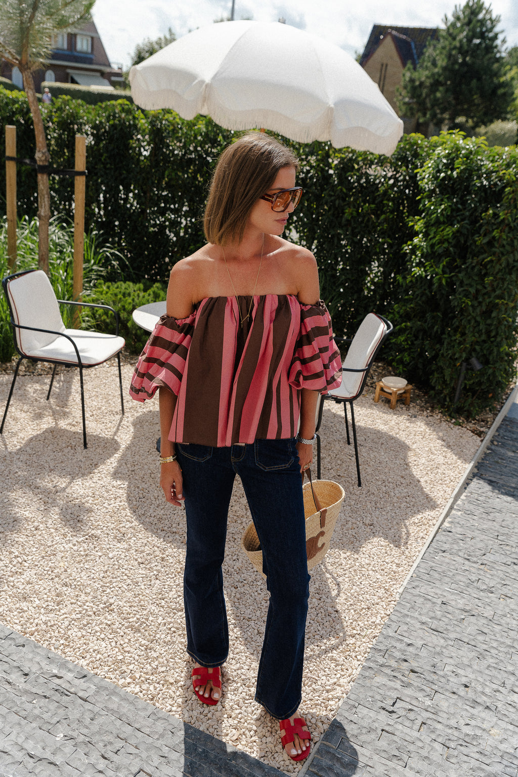 Juhla gestreepte blouse bruin/roze