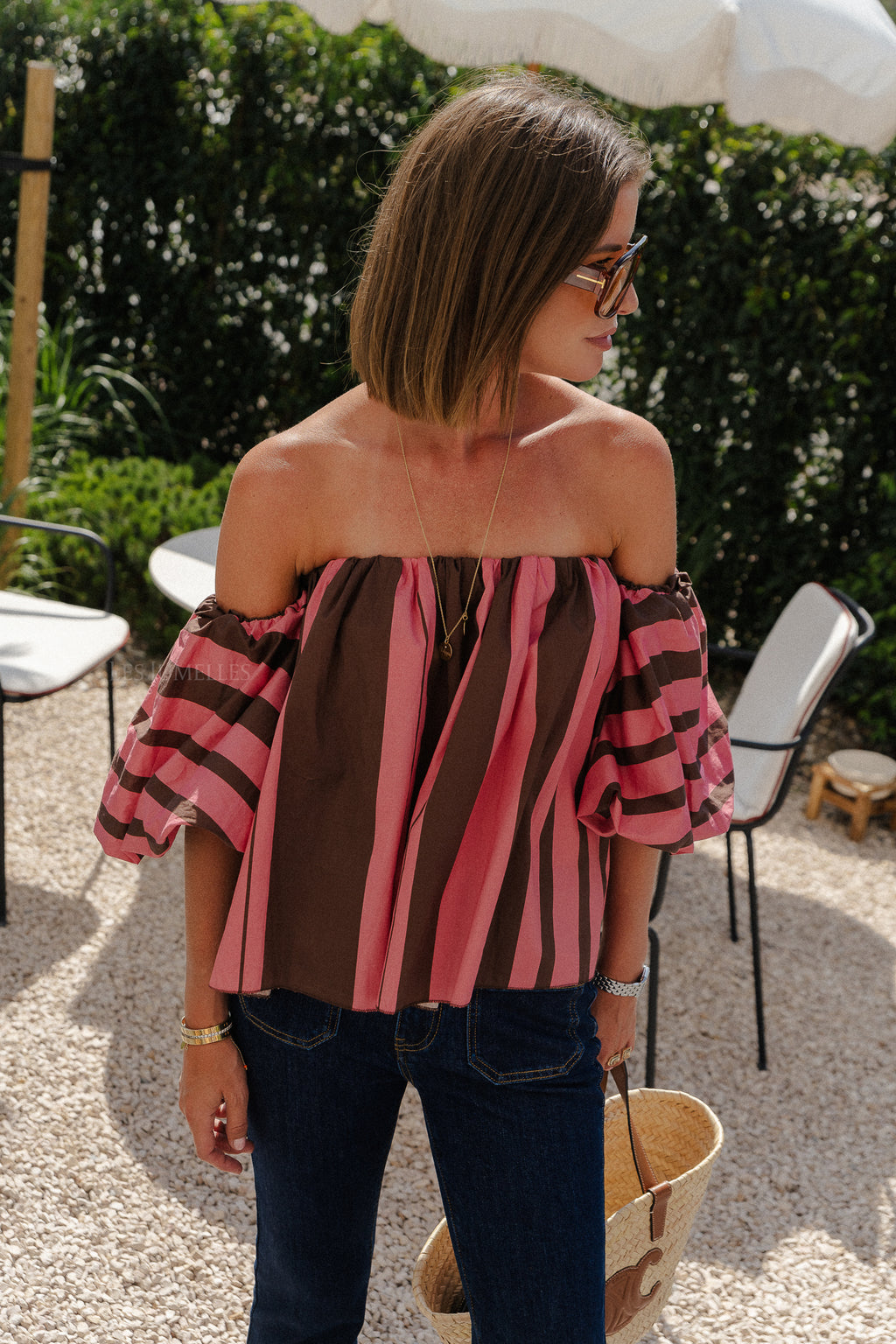 Juhla gestreepte blouse bruin/roze
