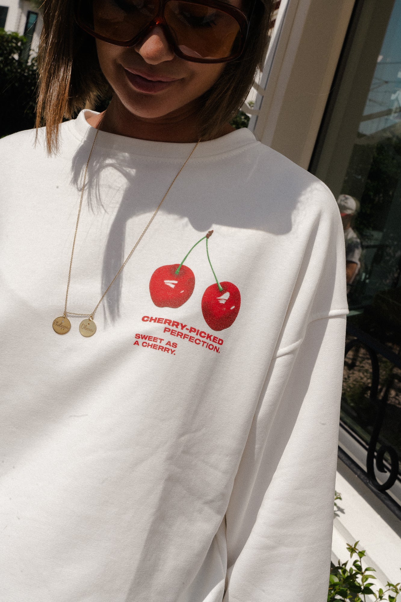 Cherry perfection sweater white