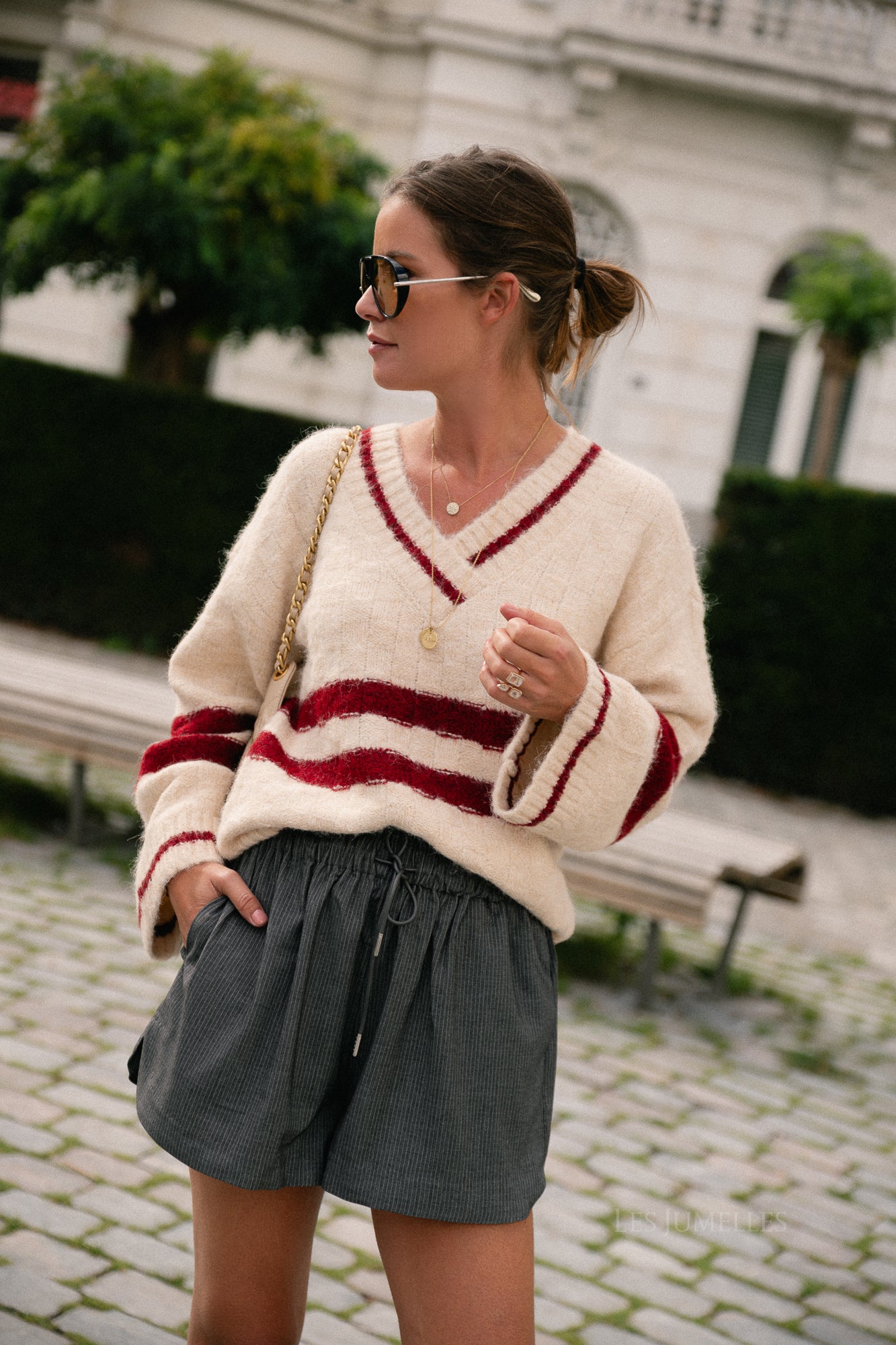 OBJJuline LS knit pullover white sand/karanda red