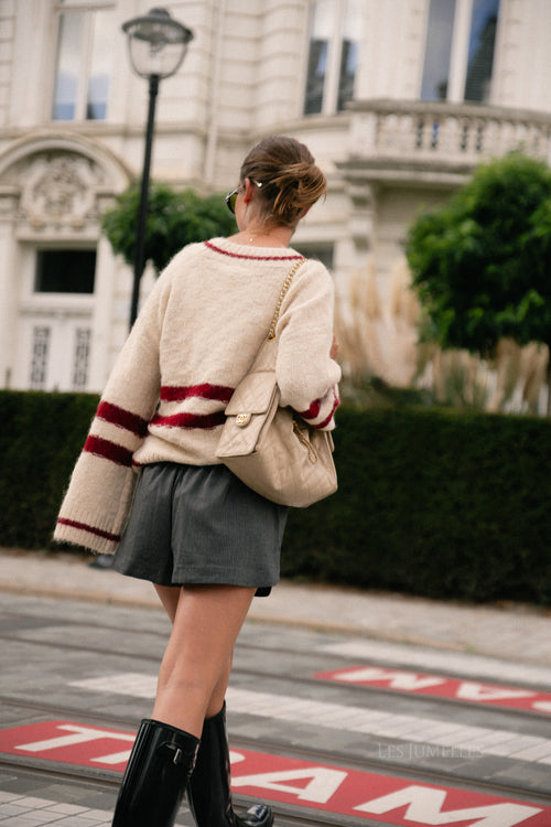 OBJJuline LS knit pullover white sand/karanda red