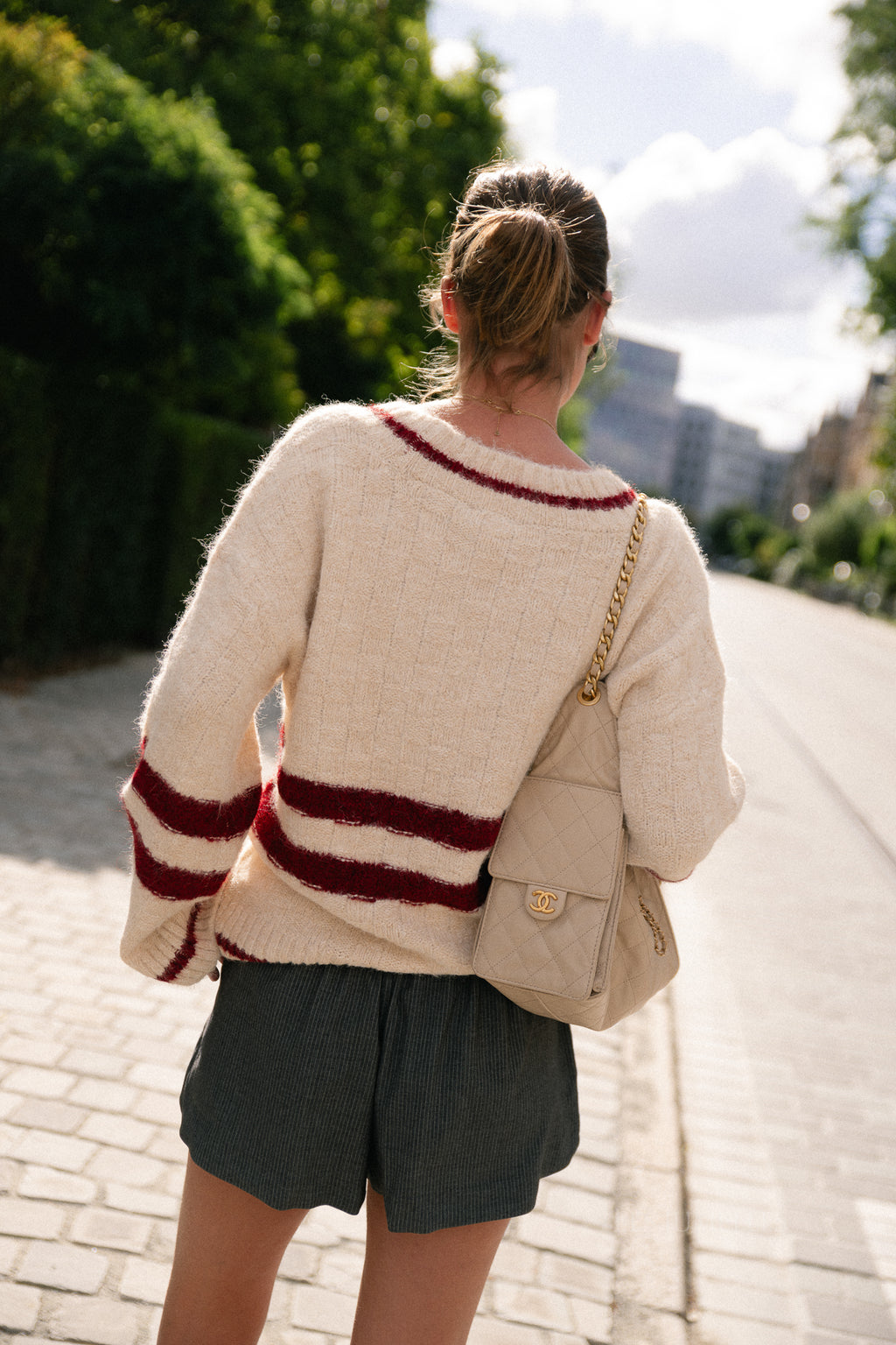 OBJJuline LS knit pullover white sand/karanda red