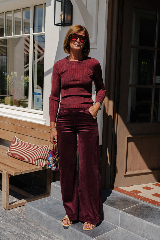 Les Jumelles Pantalon en velours Renée bordeaux