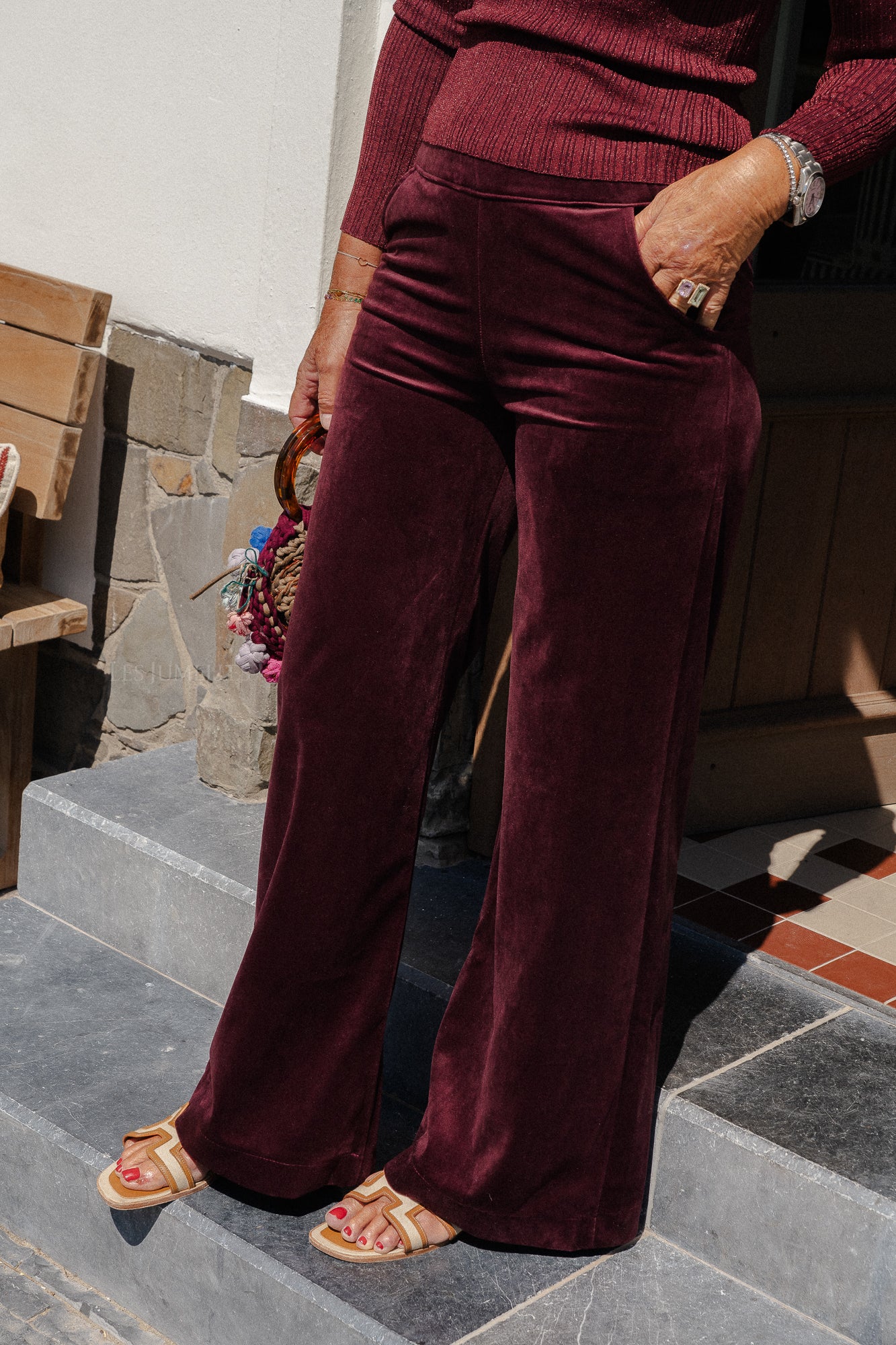 Pantalon en velours Renée bordeaux