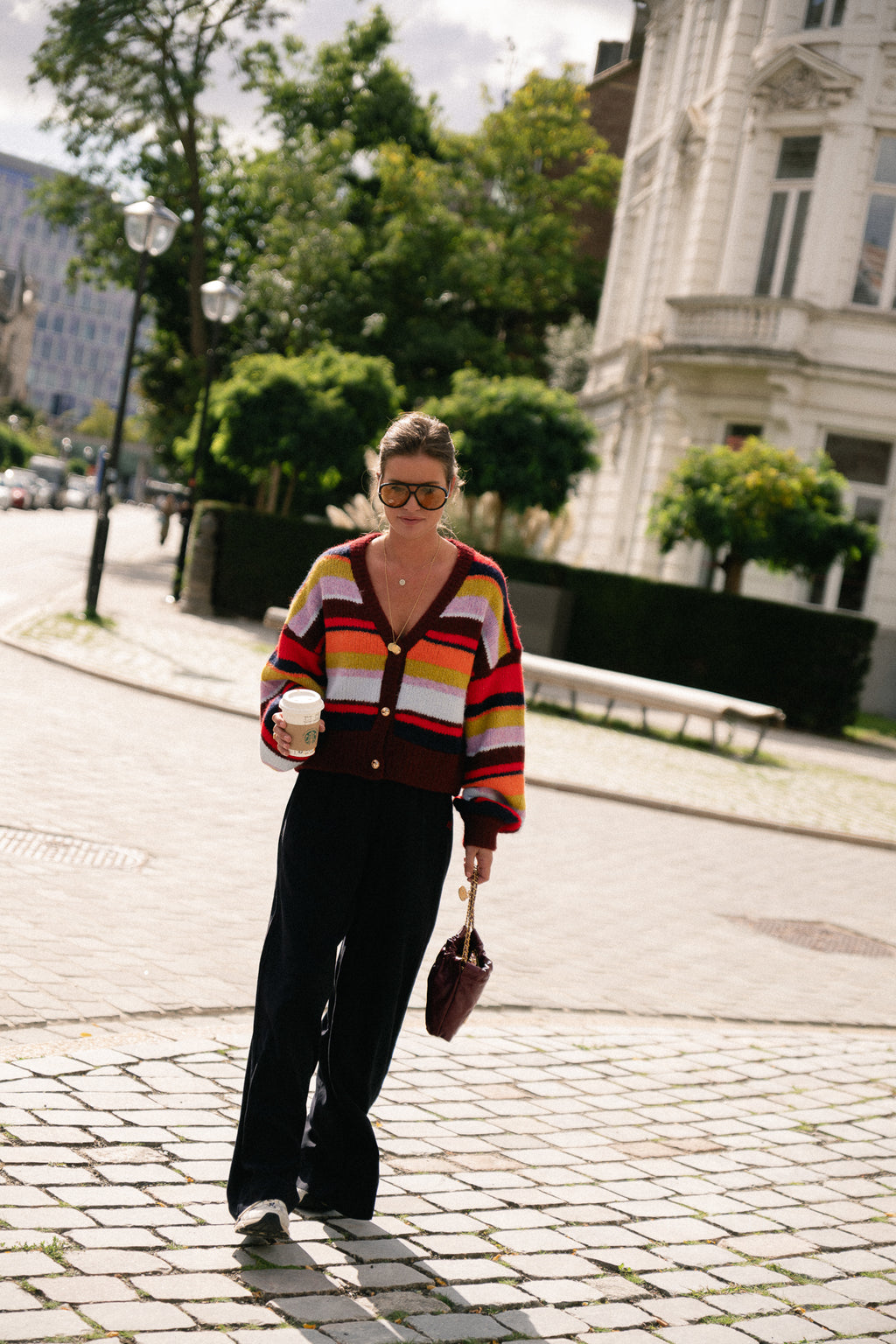 Noor cardigan stripe multi racing red