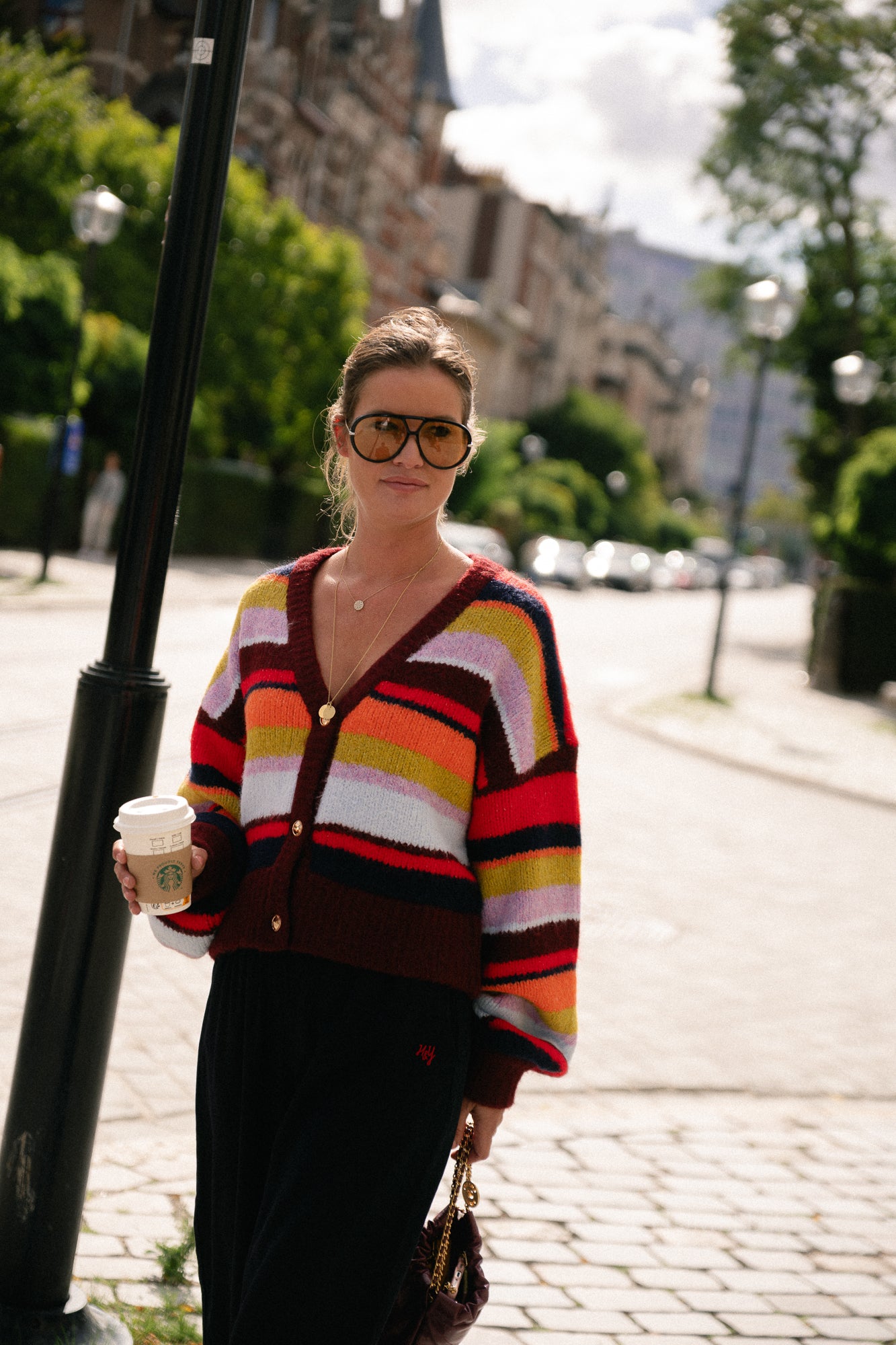 Noor cardigan stripe multi racing red