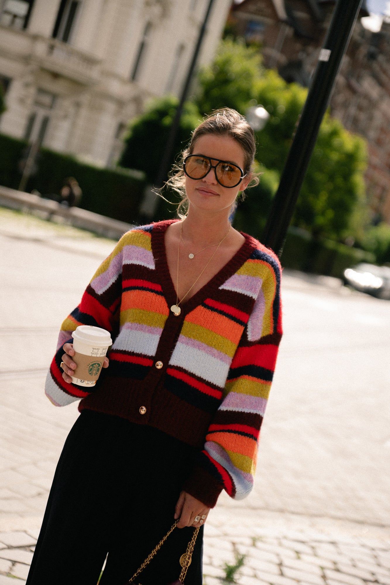 Noor cardigan stripe multi racing red