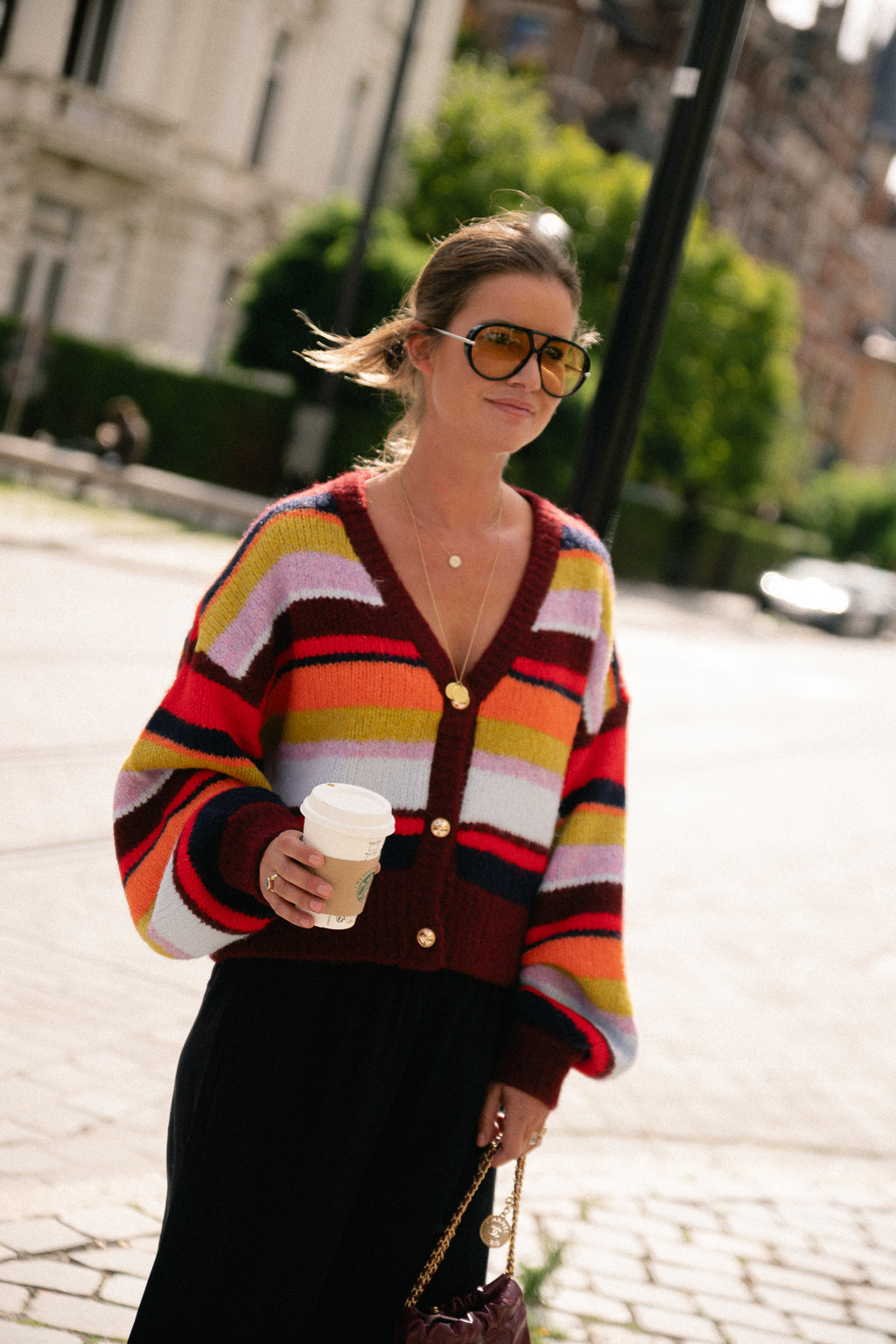 Noor cardigan stripe multi racing red