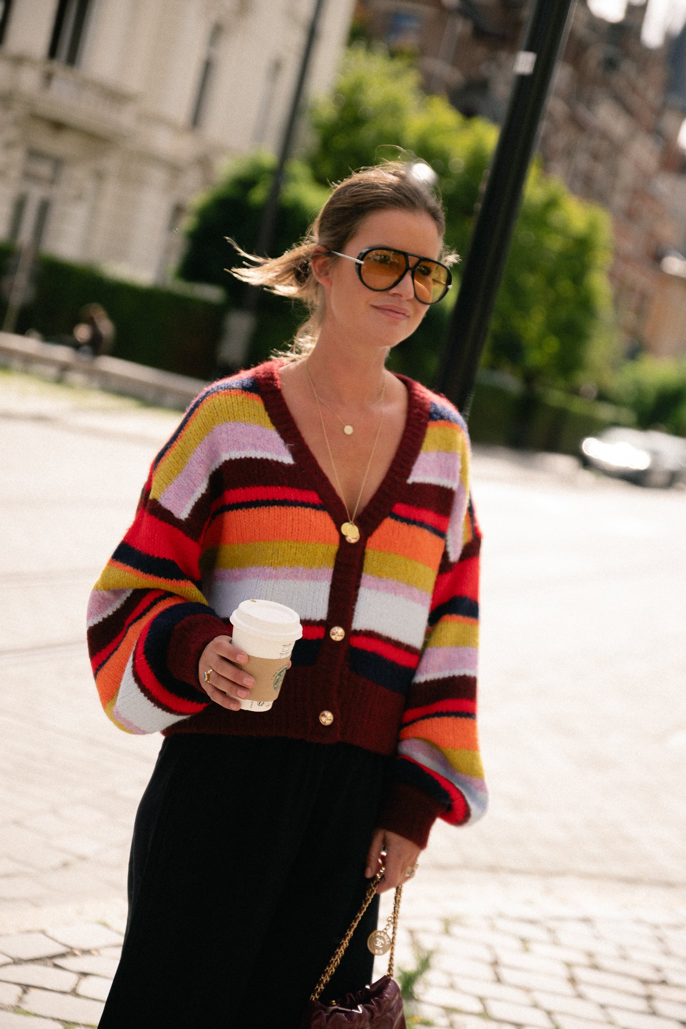 Noor cardigan stripe multi racing red