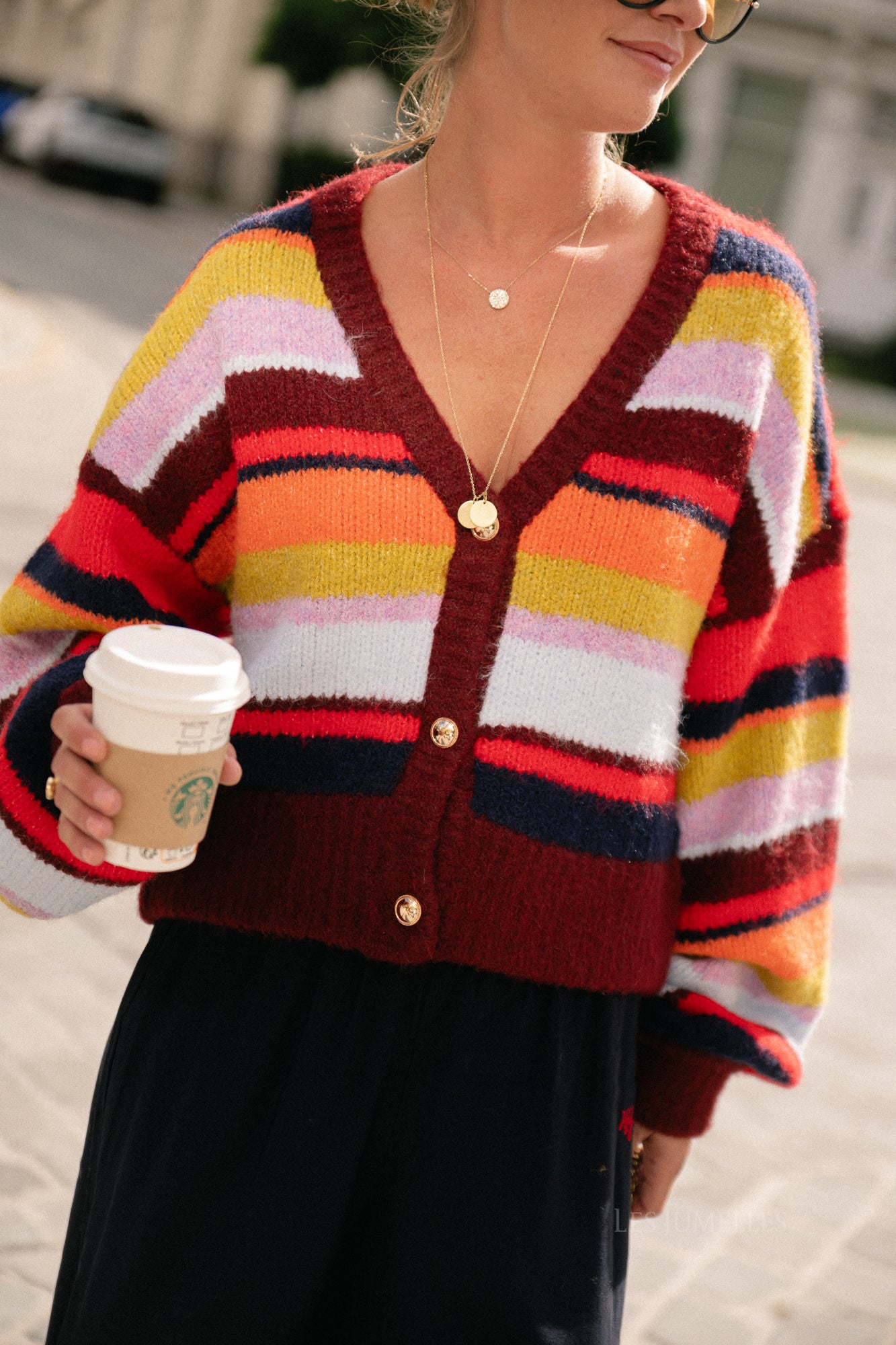 Noor cardigan stripe multi racing red