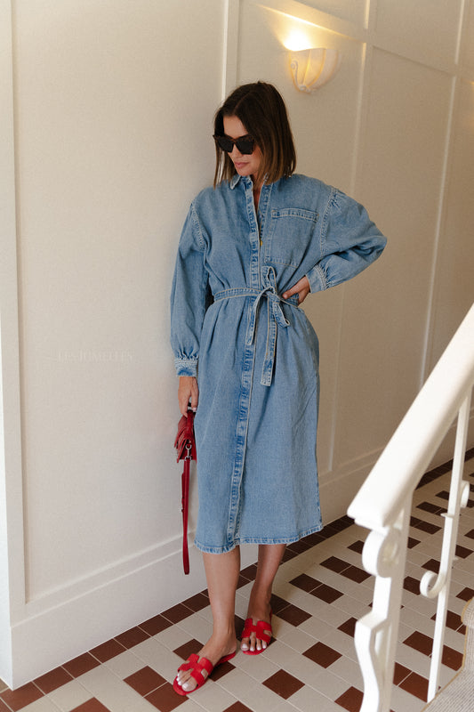 Les Jumelles Robe chemise SLFEllin LS denim bleu clair