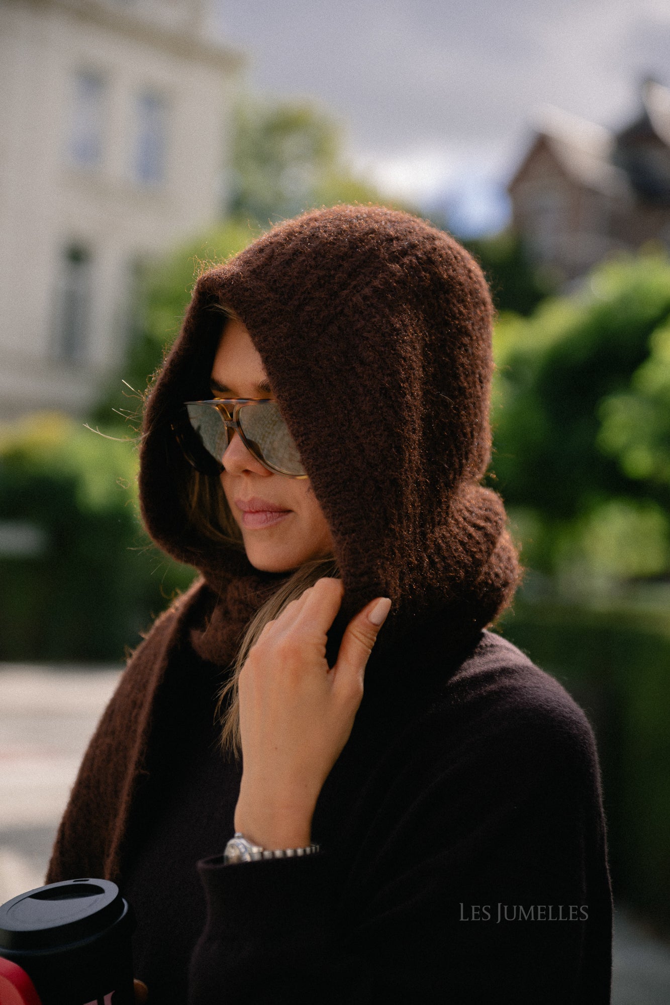 OBJMilu scarf knit balaclava seal brown