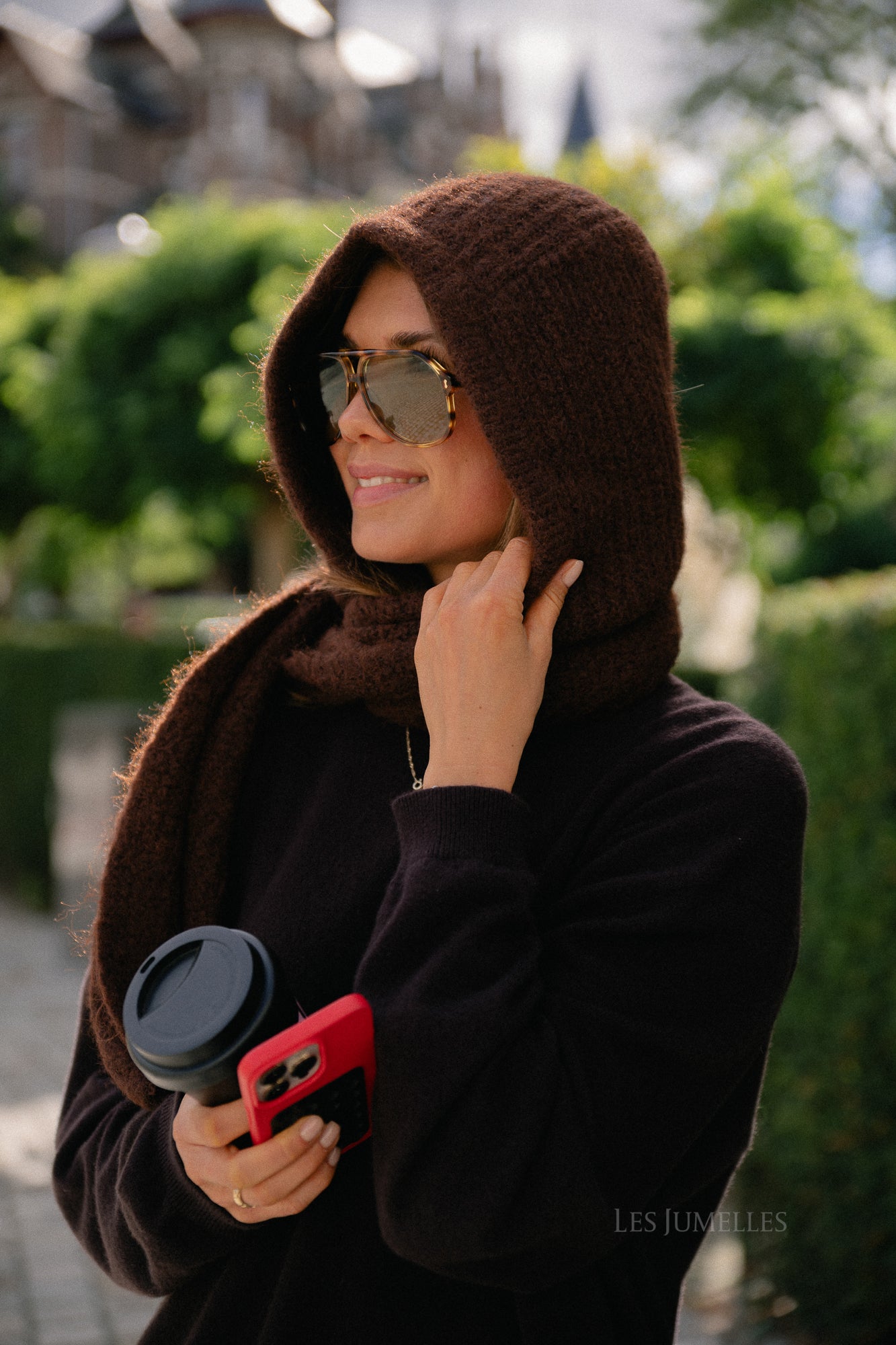 OBJMilu scarf knit balaclava seal brown