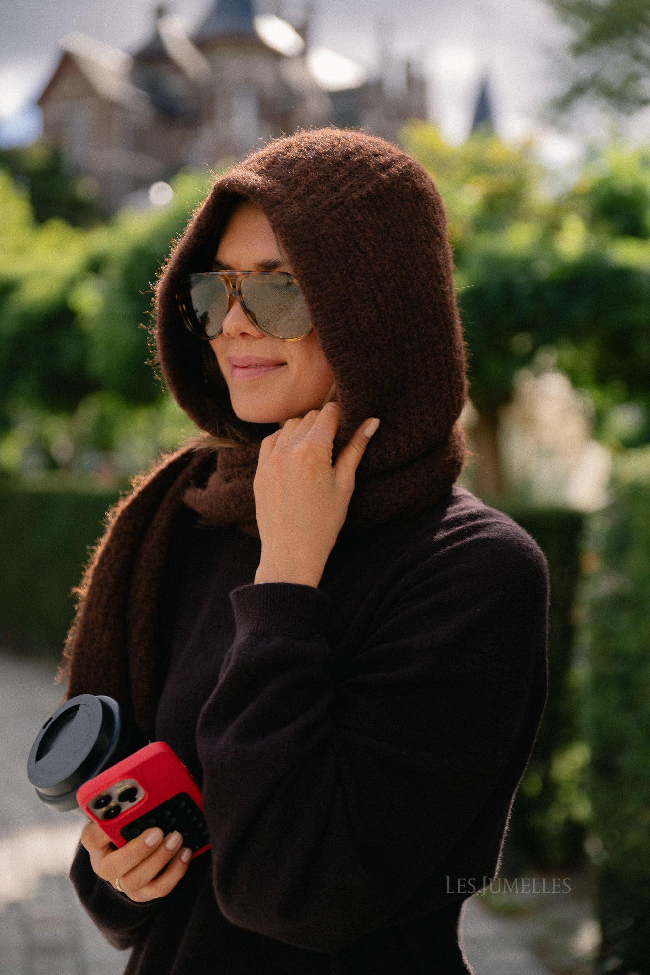 OBJMilu scarf knit balaclava seal brown