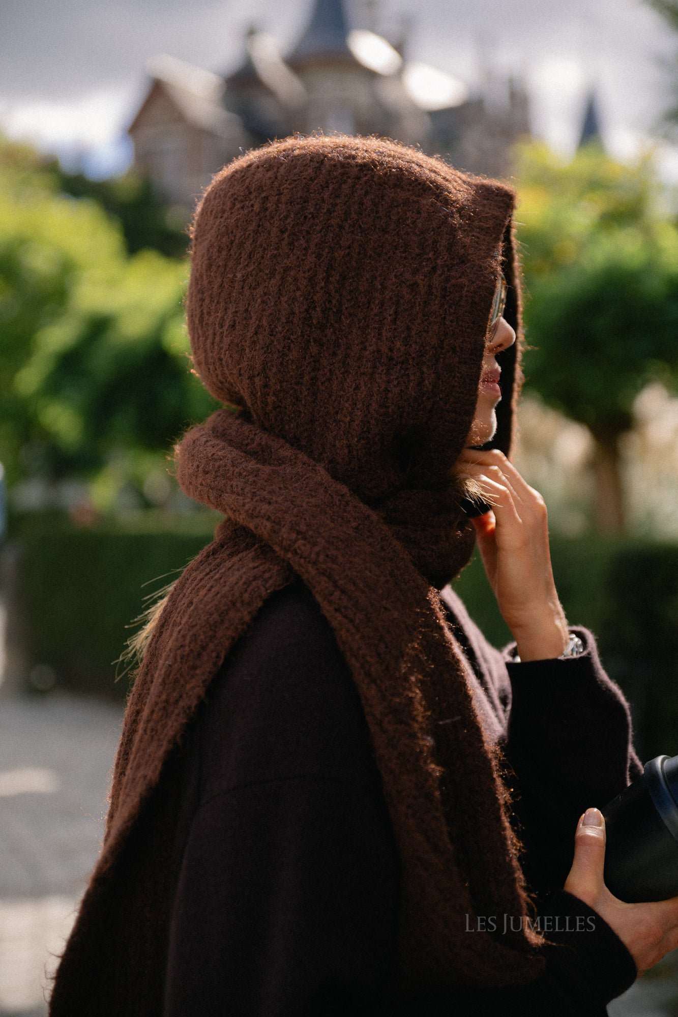 OBJMilu scarf knit balaclava seal brown