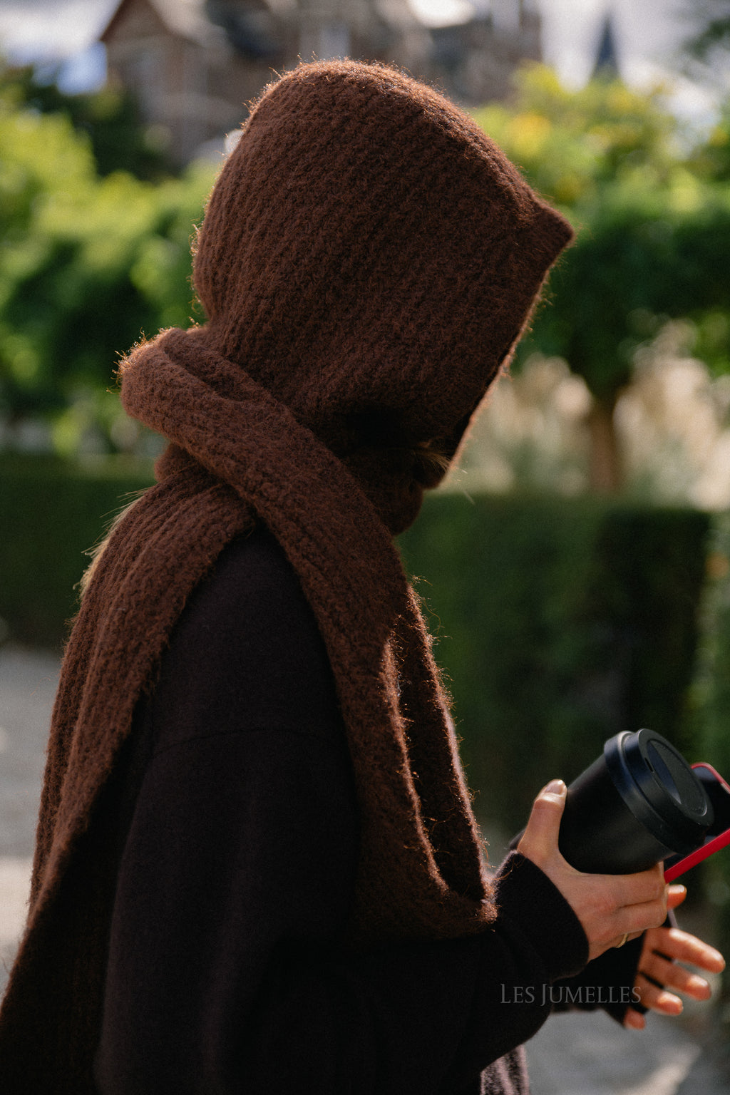 OBJMilu scarf knit balaclava seal brown