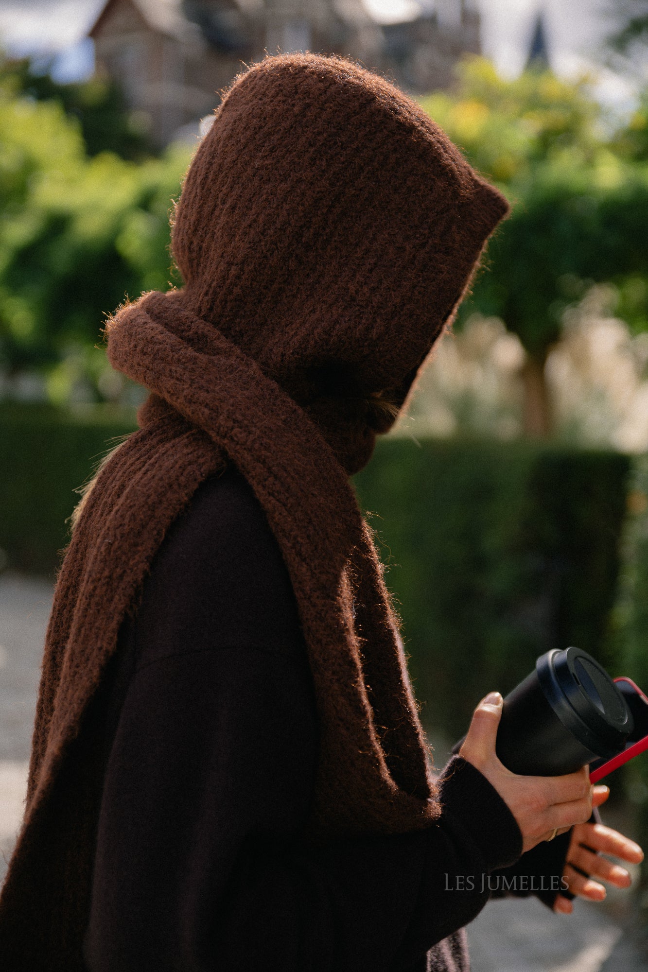 OBJMilu scarf knit balaclava seal brown