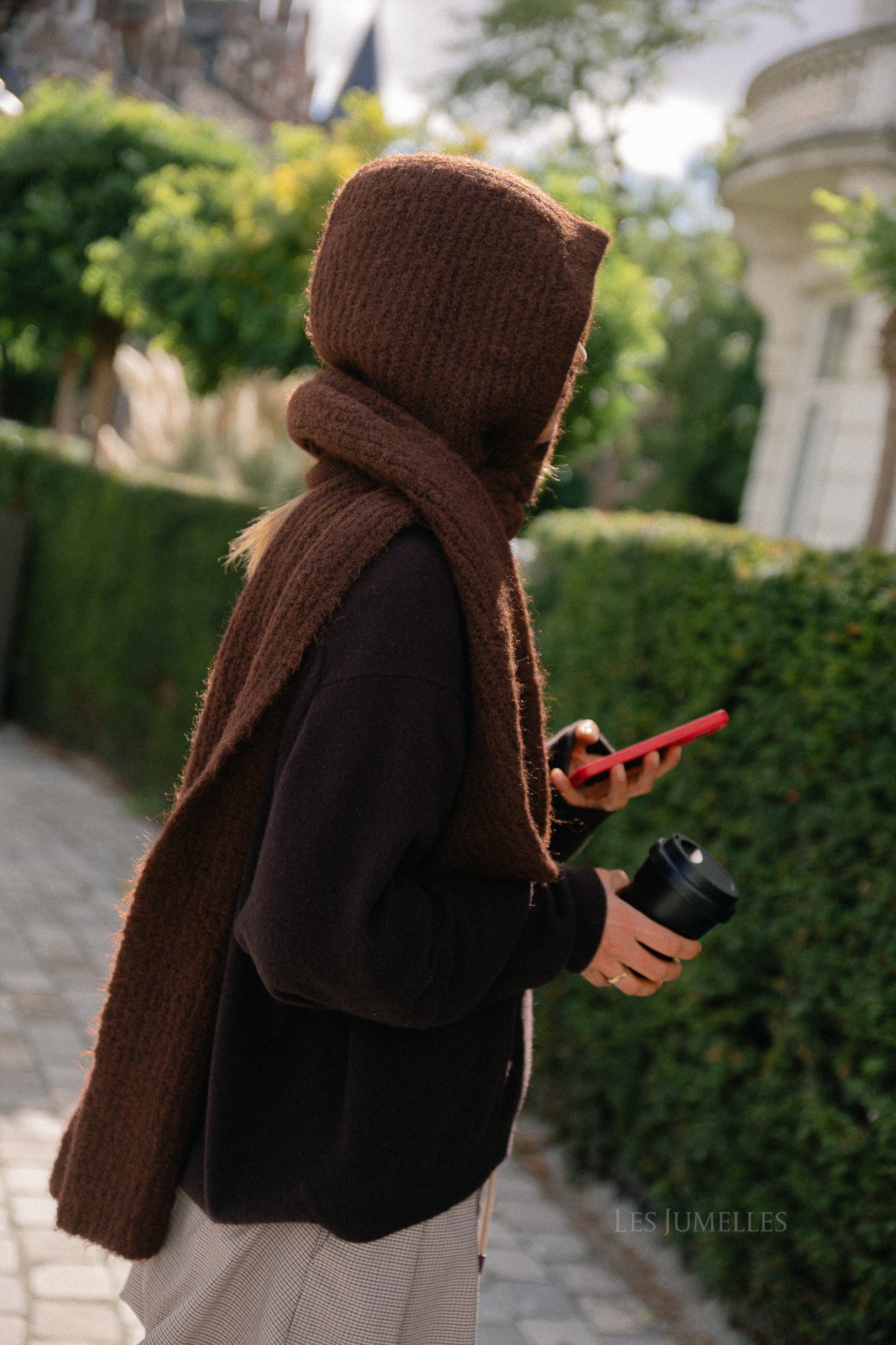 OBJMilu scarf knit balaclava seal brown