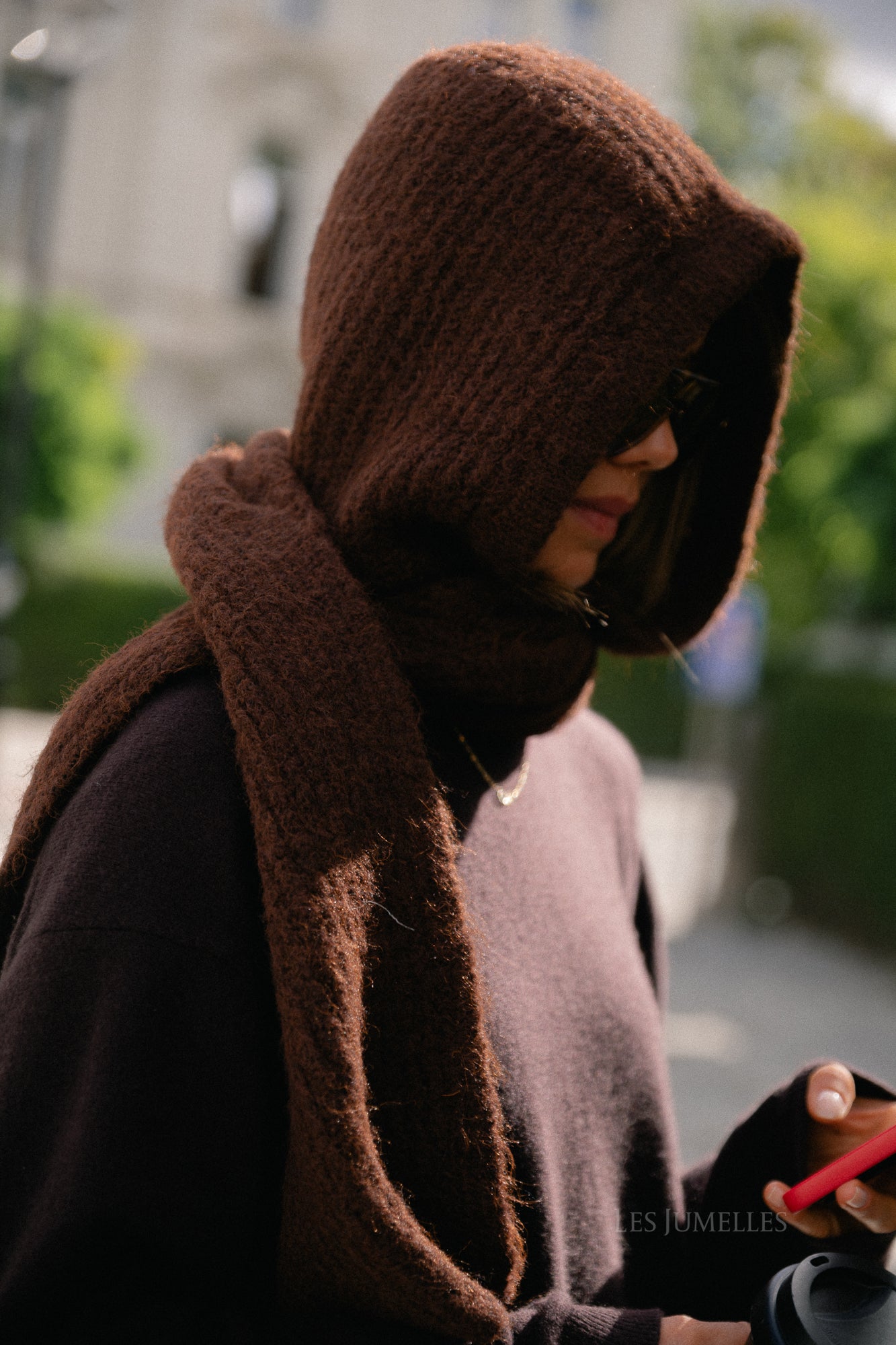 OBJMilu scarf knit balaclava seal brown