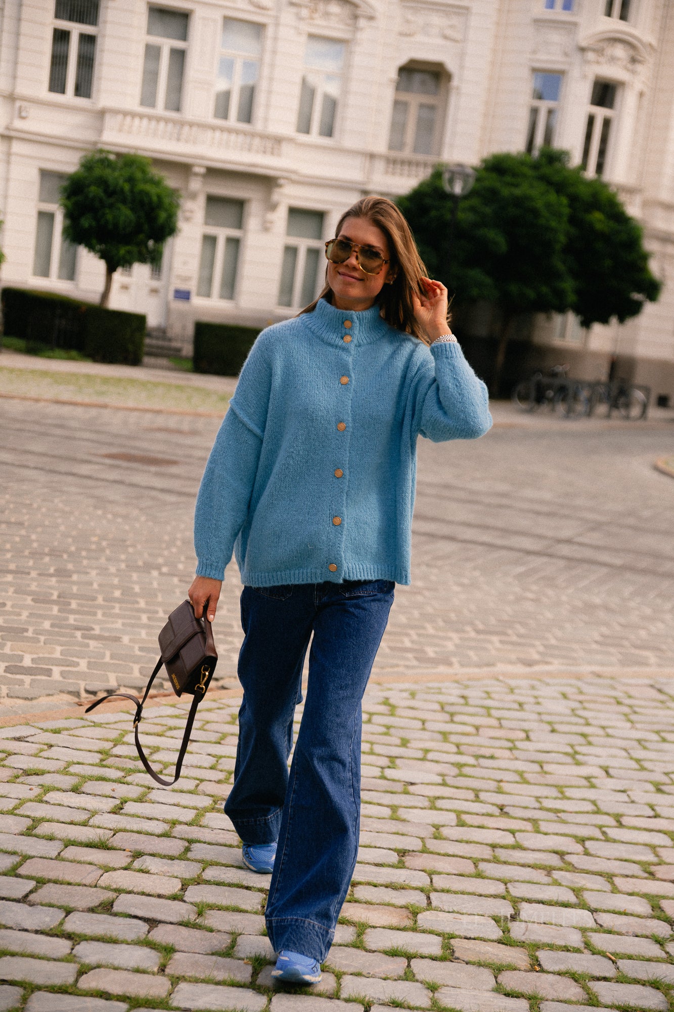 VISena highneck L/S cardigan delphinium blue