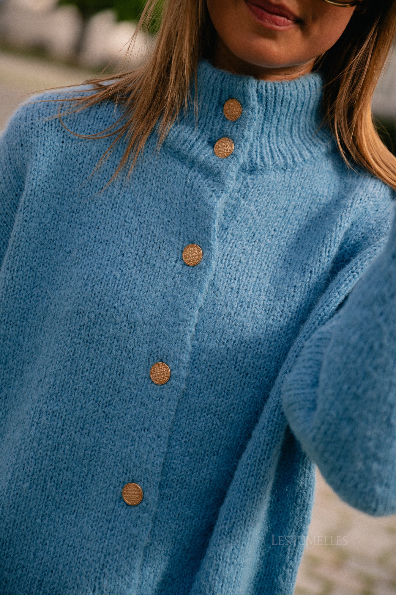 VISena highneck L/S cardigan delphinium blue