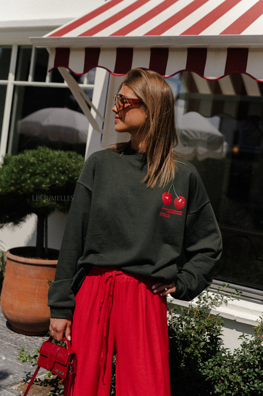 Les Jumelles Cherry perfection sweater military green