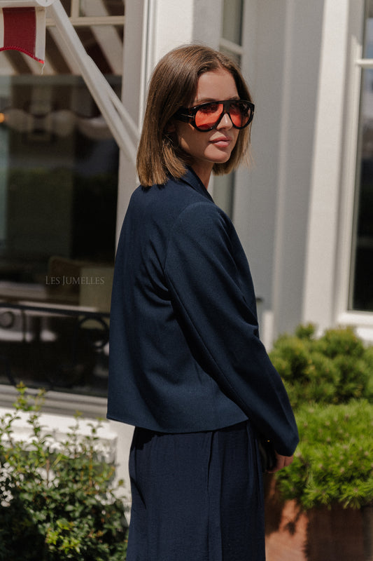 Les Jumelles Blazer court à manches longues YAS Akota bleu marine