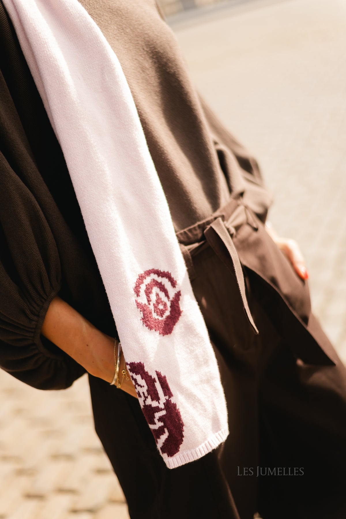 Écharpe Margot rose/roses bordeaux