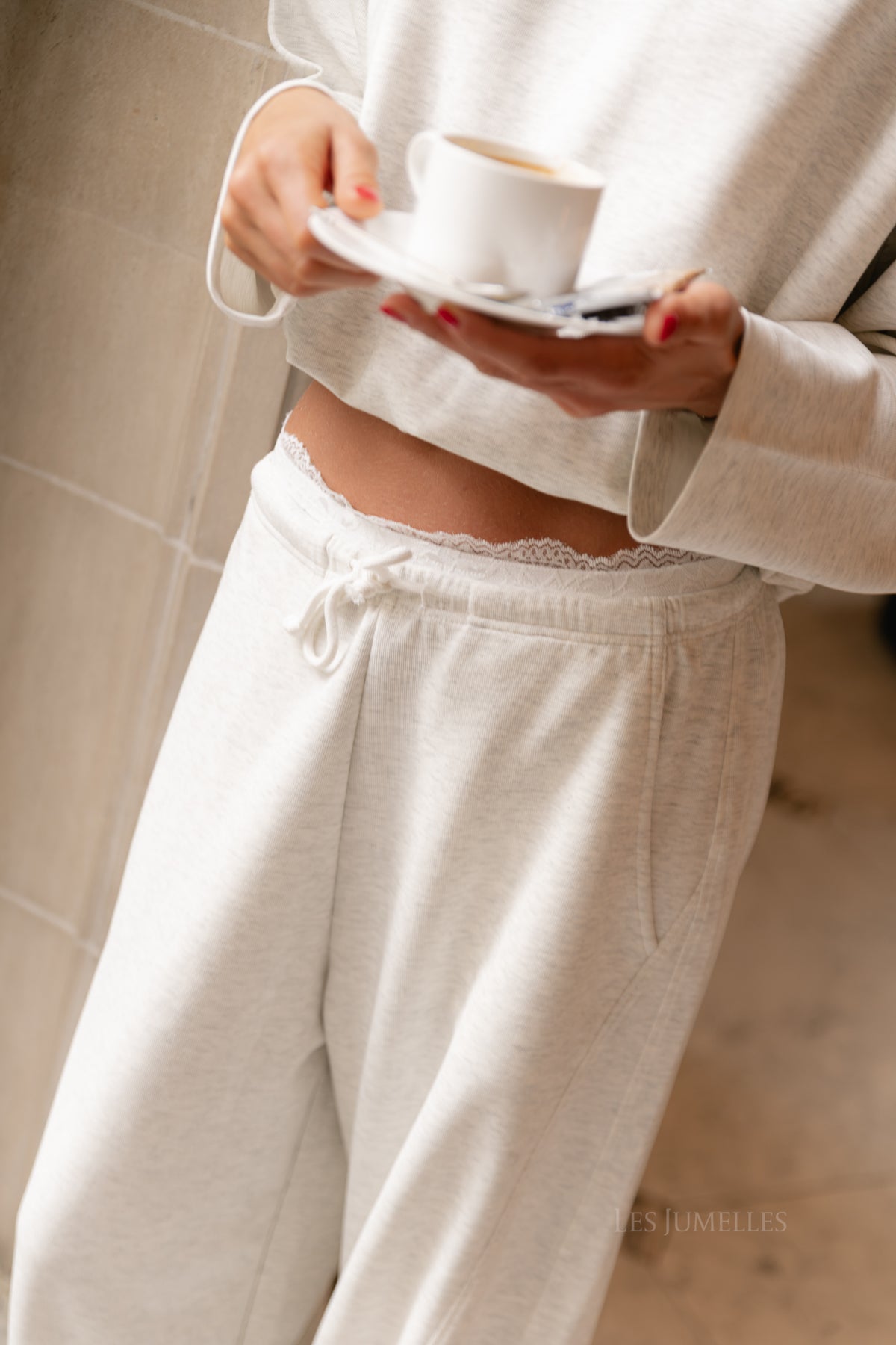 Everly lace trimmed sweatpants light grey melange