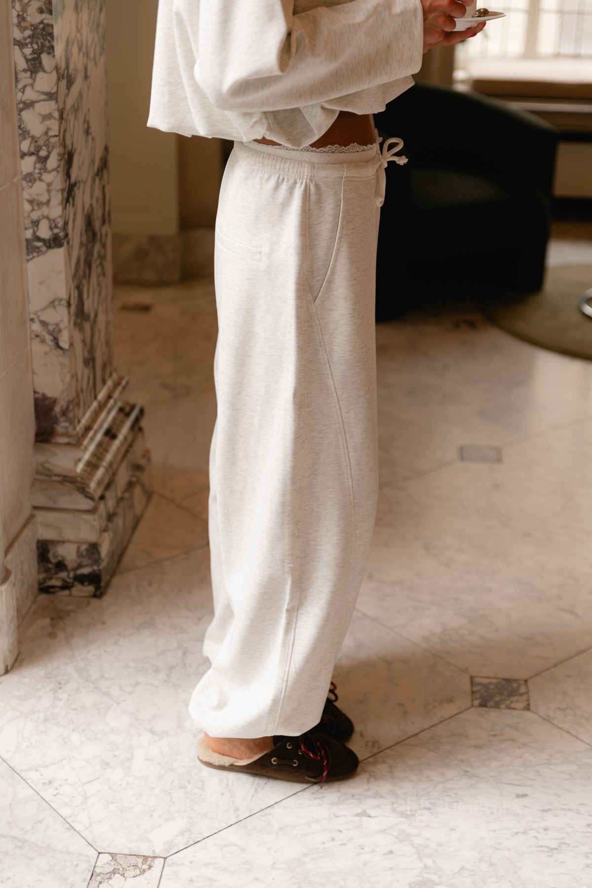 Everly lace trimmed sweatpants light grey melange