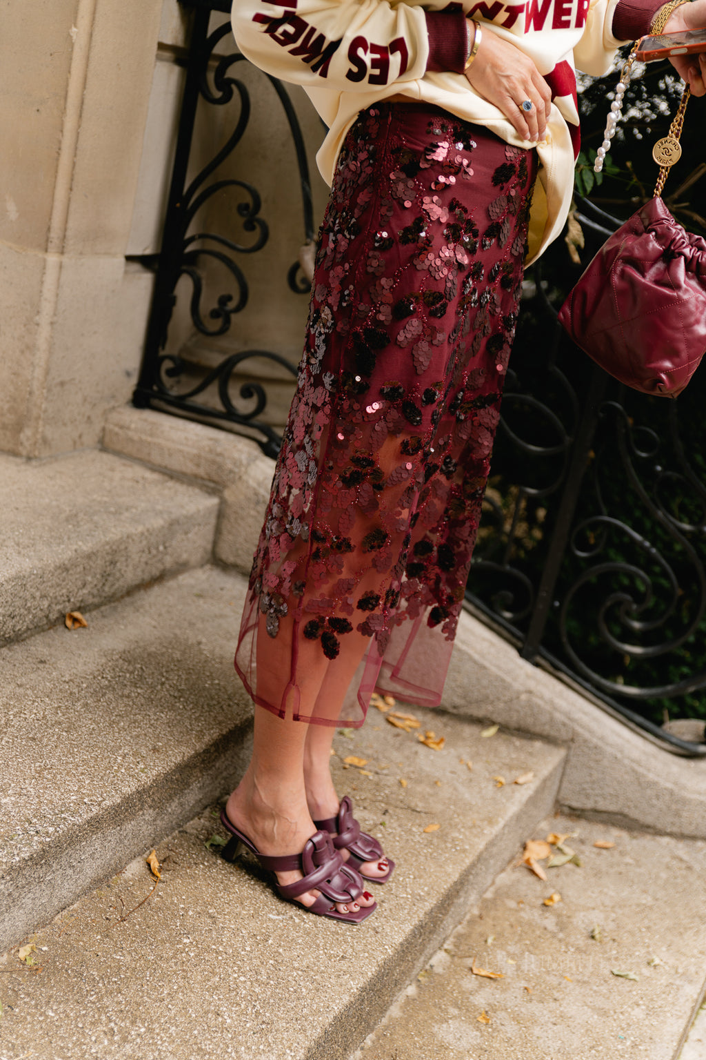 Cleo sequined skirt burgundy