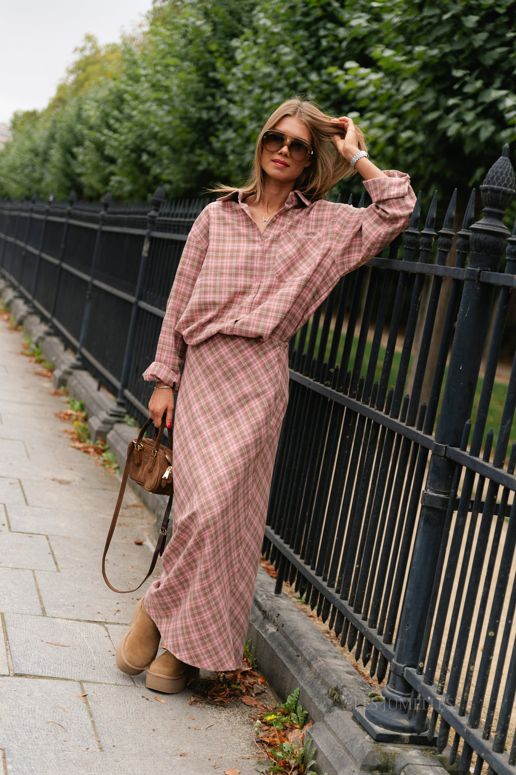 Eliza check maxi skirt pink/latte