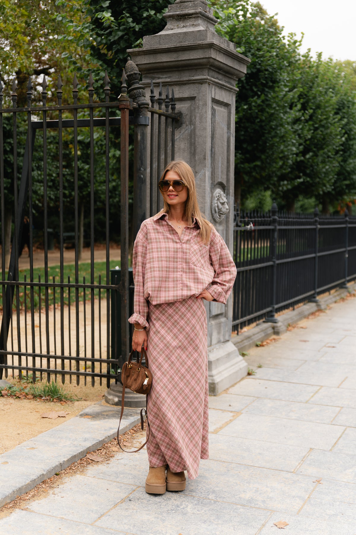 Eliza check maxi skirt pink/latte