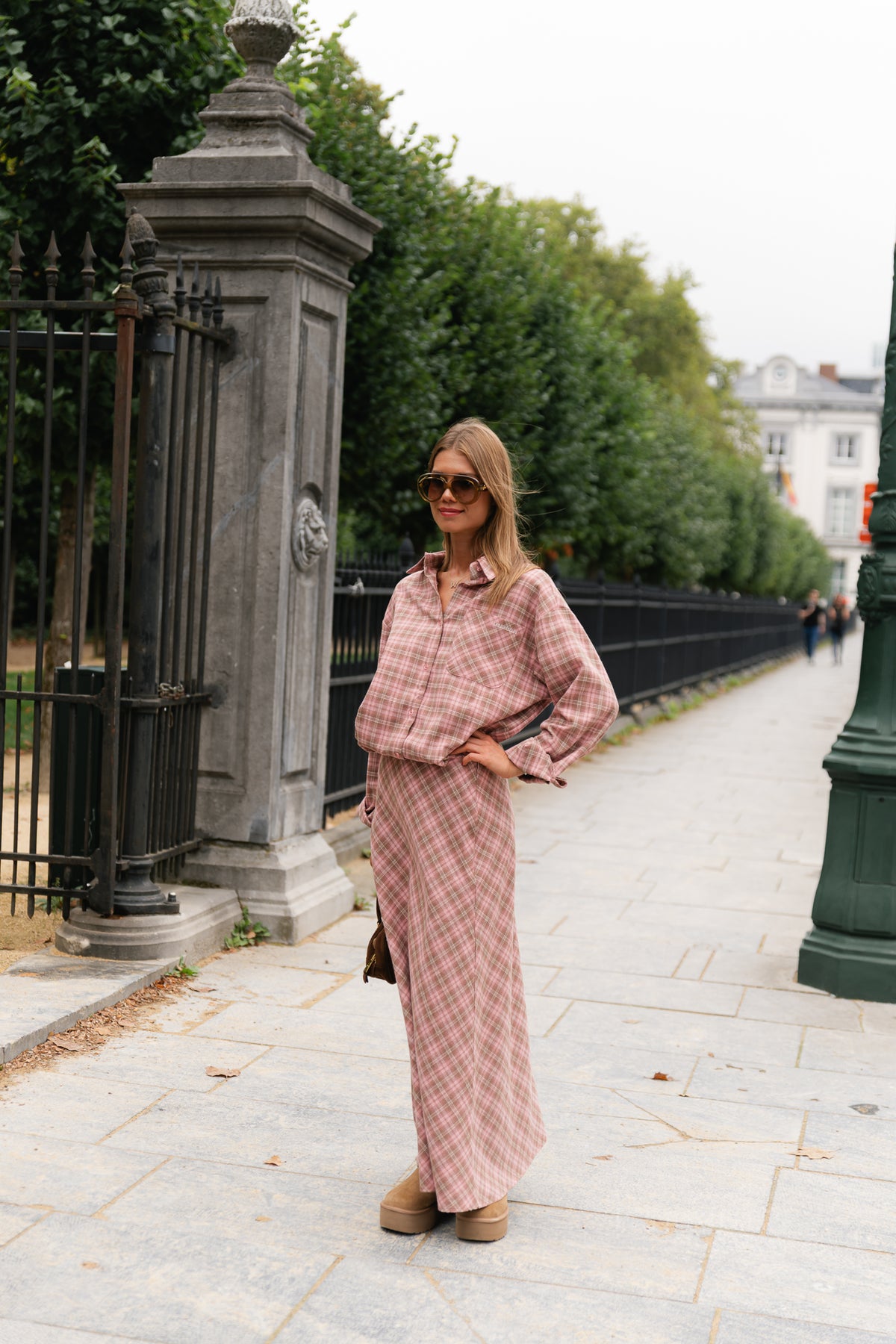 Eliza check maxi skirt pink/latte