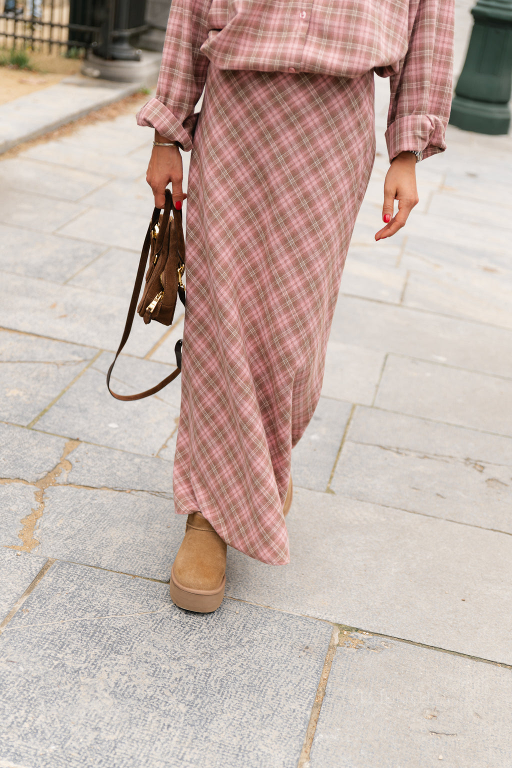 Eliza check maxi skirt pink/latte
