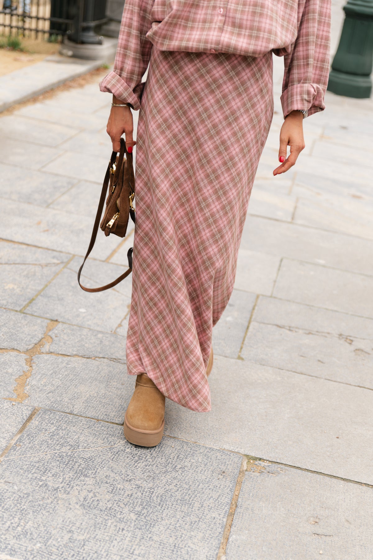 Eliza check maxi skirt pink/latte